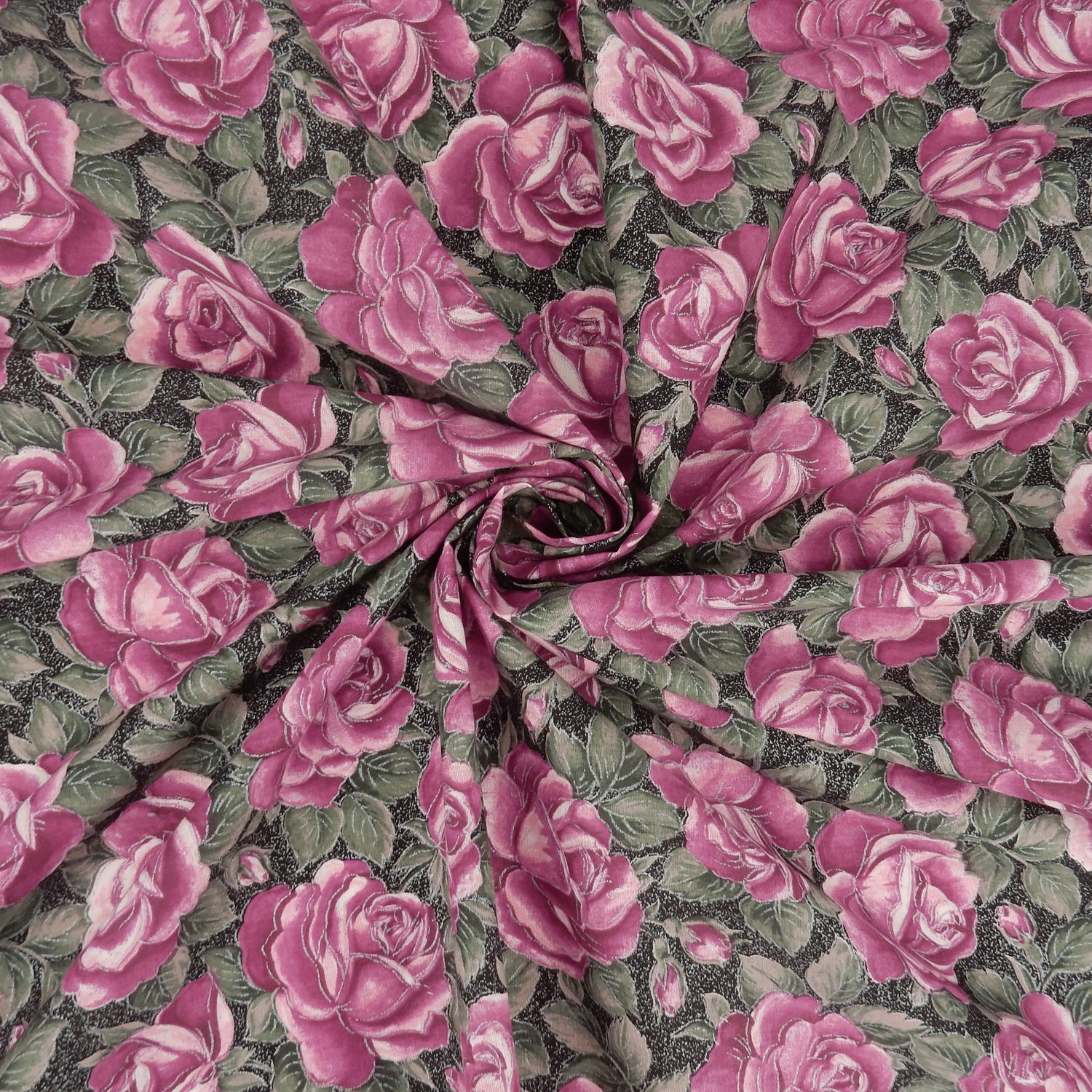 Cranston Print Works Fuchsia Rose Cotton Fabric - Silver Metallic Floral PB3-487