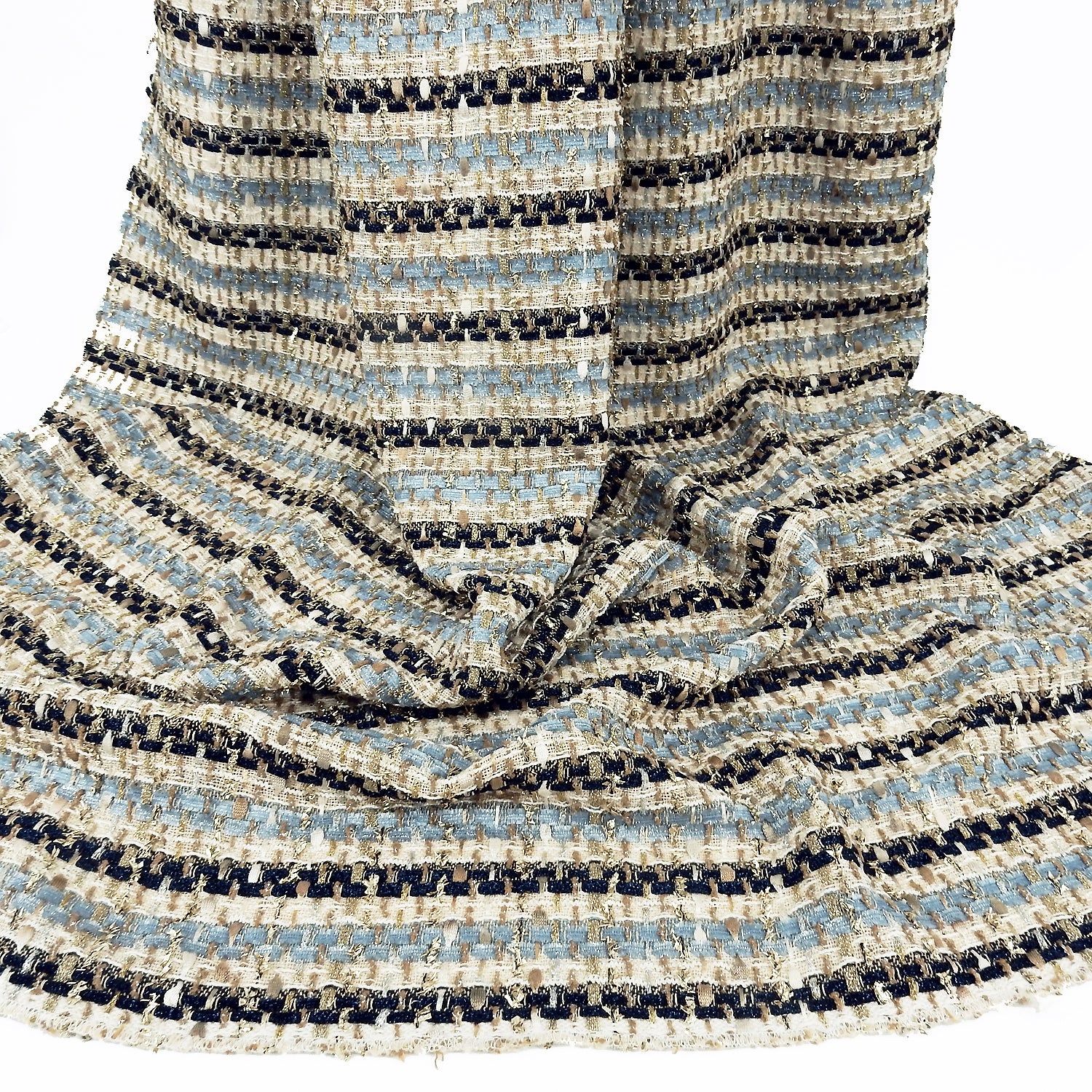 Italian Metallic Tweed Bouclé Fabric - Beige Camel Blue Gold PB3-564