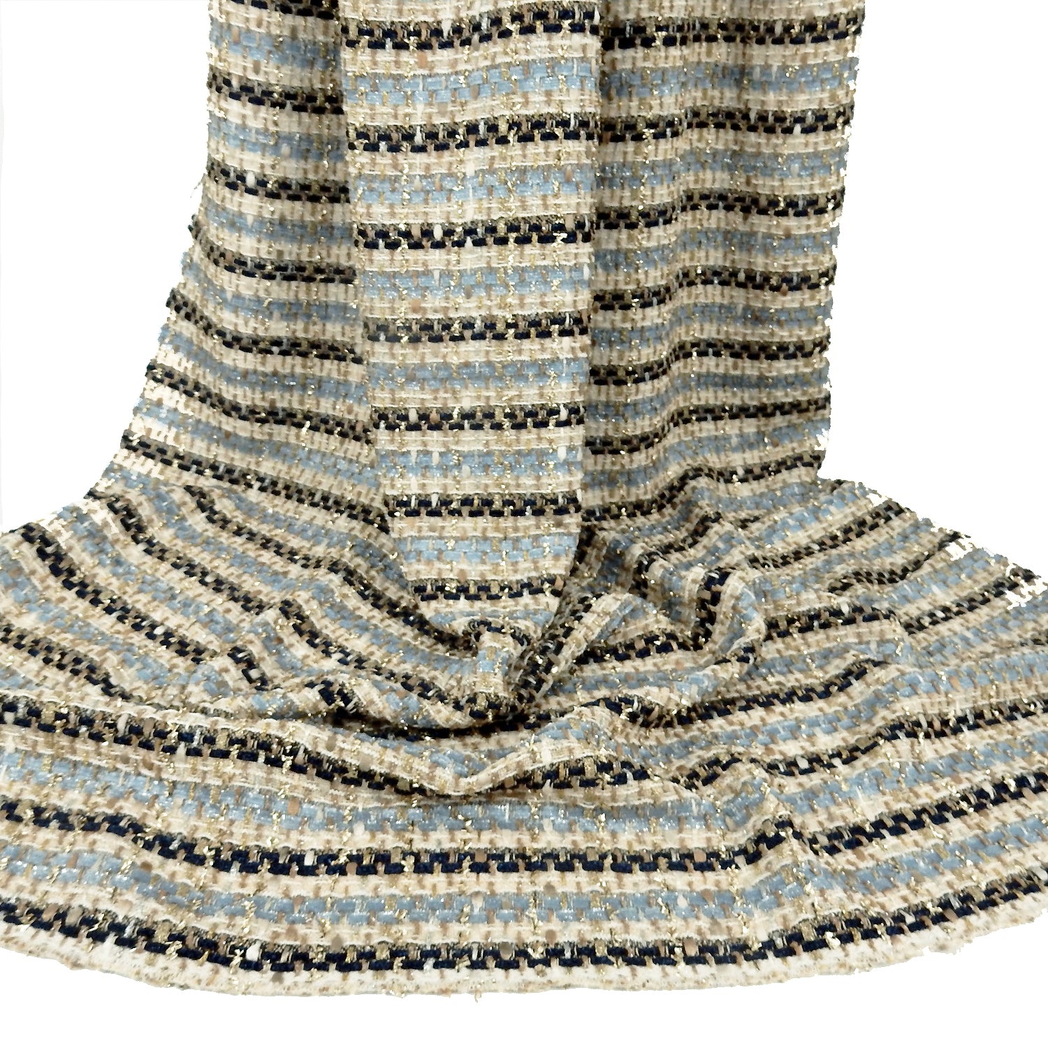 Italian Metallic Tweed Bouclé Fabric - Beige Camel Blue Gold PB3-564