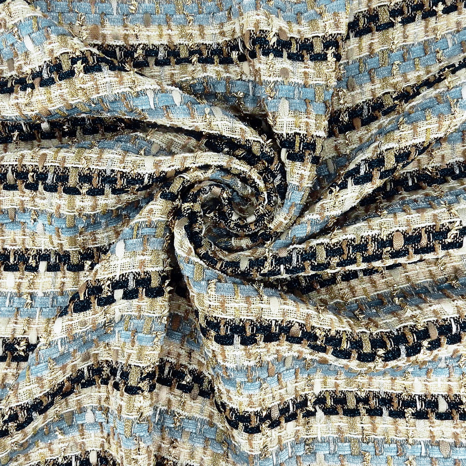 Italian Metallic Tweed Bouclé Fabric - Beige Camel Blue Gold PB3-564