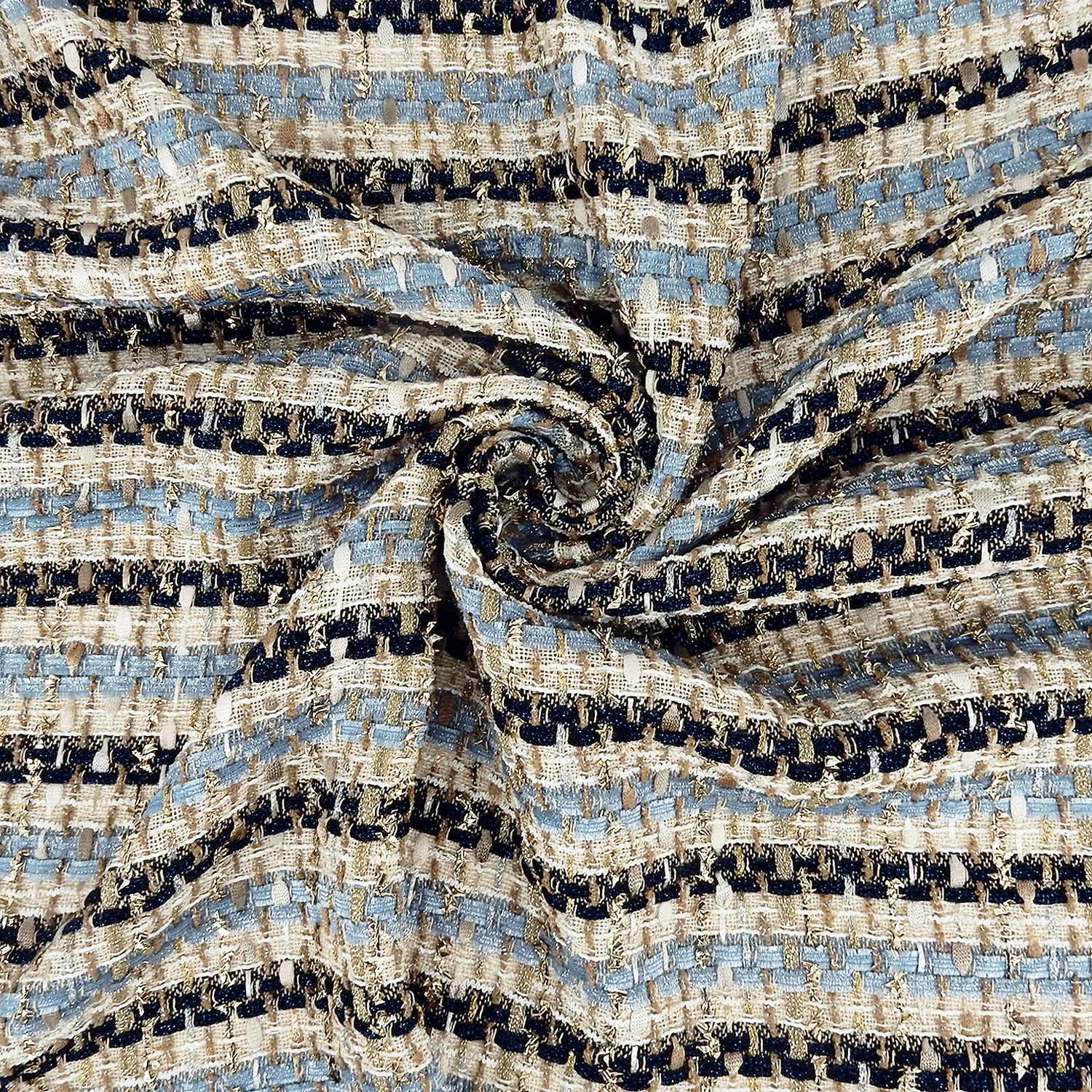 Italian Metallic Tweed Bouclé Fabric - Beige Camel Blue Gold PB3-564