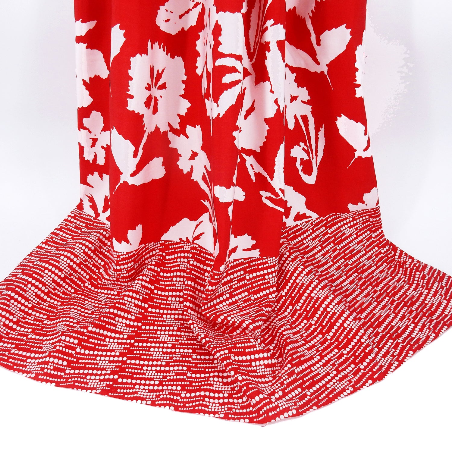 Luxury German Cotton-Silk Fabric - Red & White Floral Dot Border AJR6-616