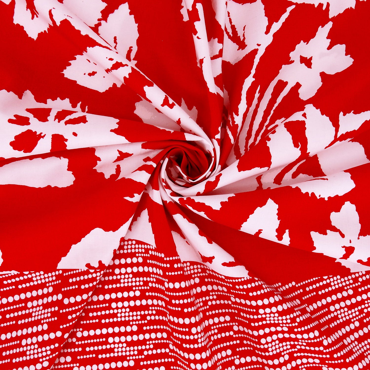 Luxury German Cotton-Silk Fabric - Red & White Floral Dot Border AJR6-616