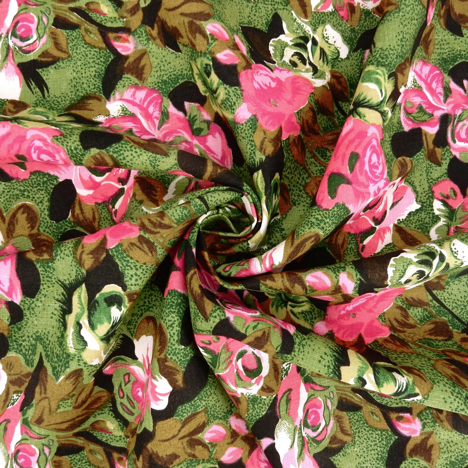 Premium 100% European Linen Floral Print Fabric ALLF1-930 Green