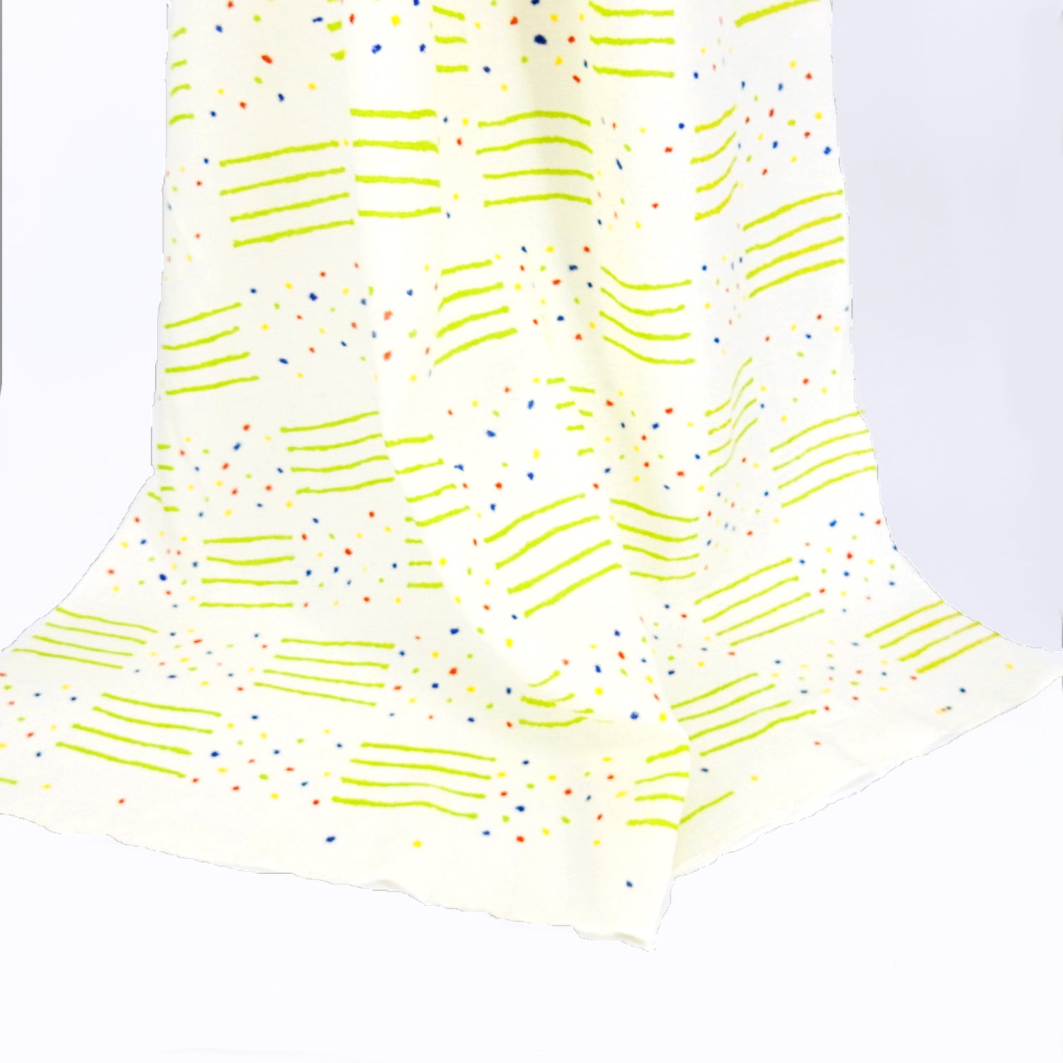 Premium 100% European Linen fabric. Playful Geometric line & dot design. medium weight for apparel & home interior. shown draped