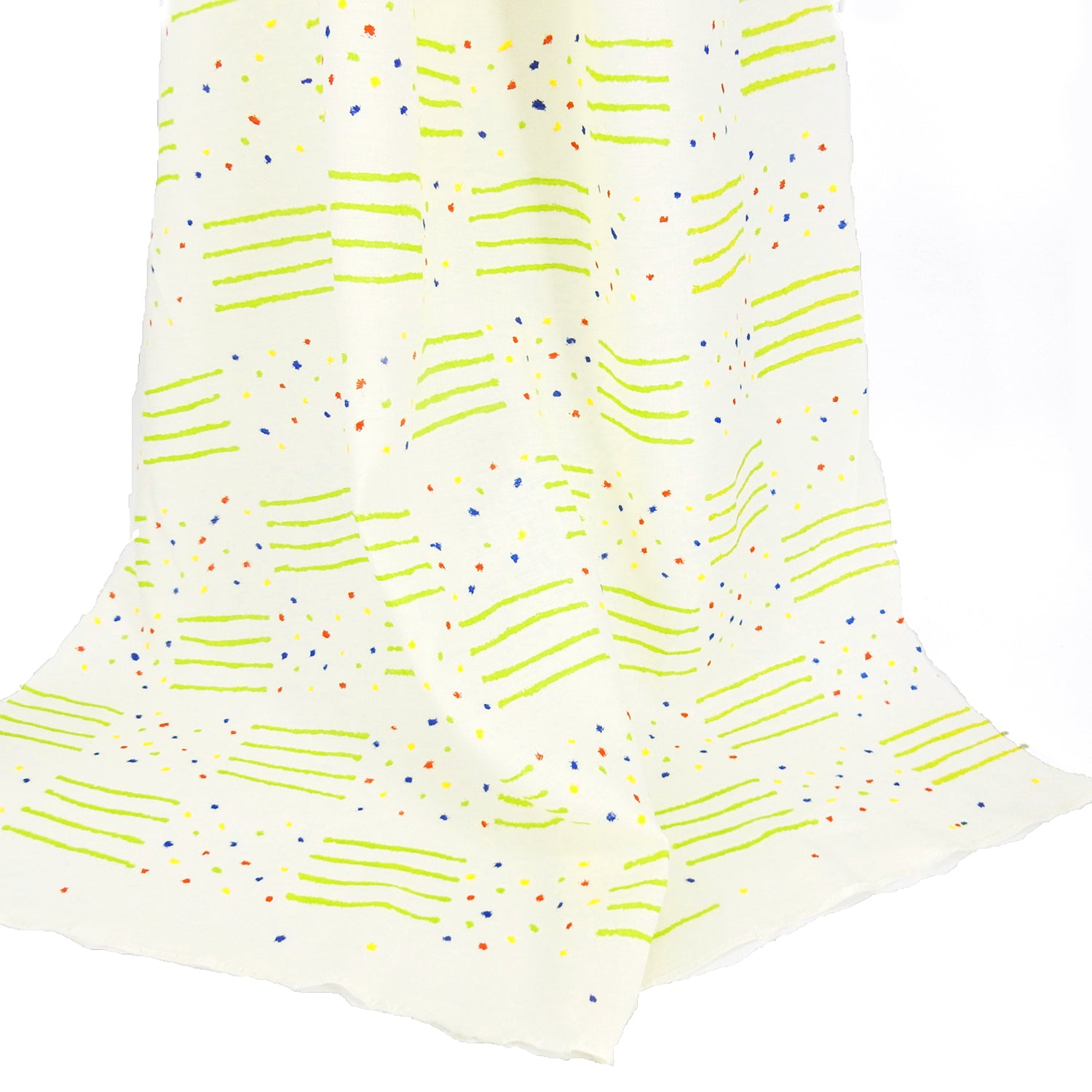 Premium 100% European Linen fabric. Playful Geometric line & dot design. medium weight for apparel & home interior. shown draped