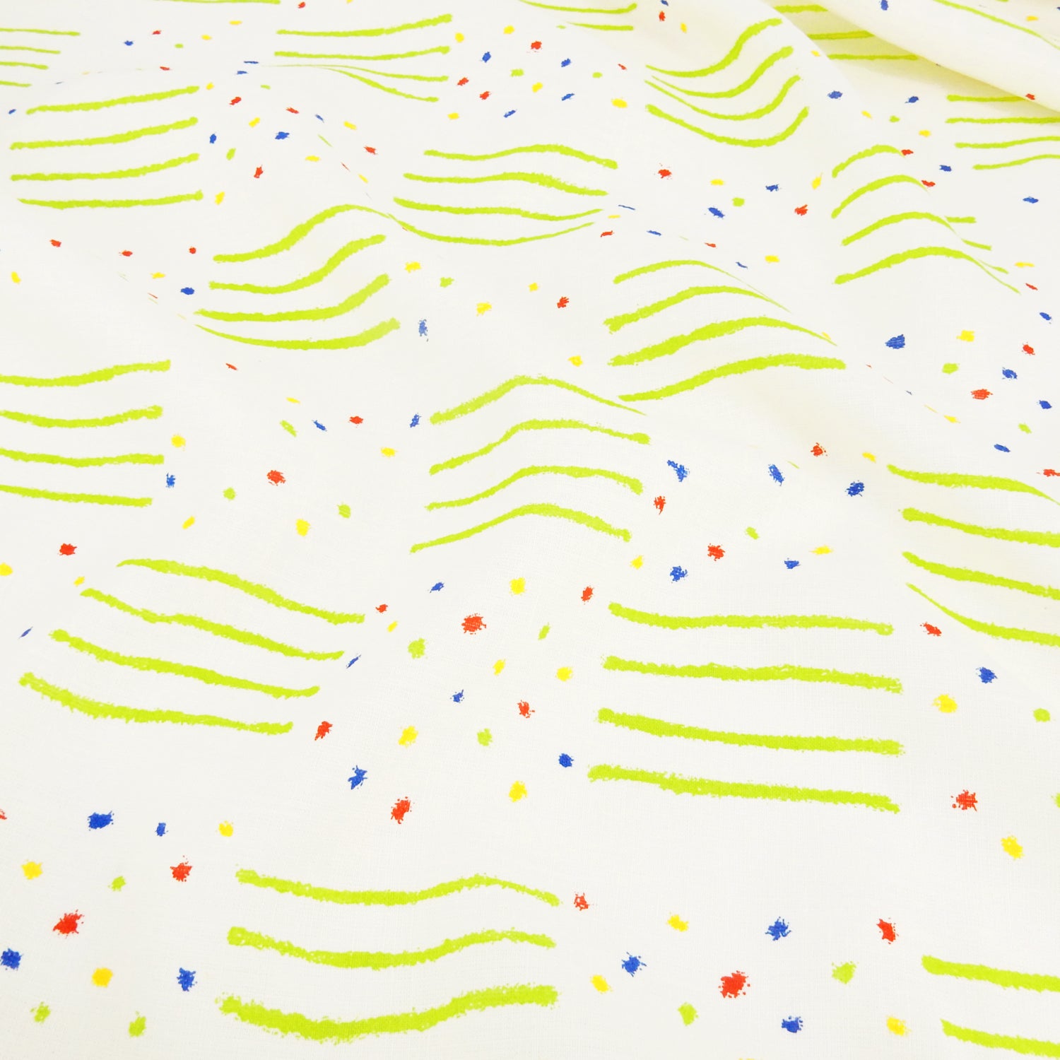 Premium 100% European Linen fabric. Playful Geometric line & dot design. medium weight for apparel & home interior. shown lightly gathered