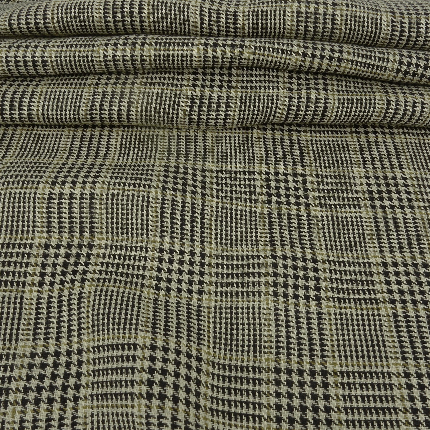 Premium 100% European Linen fabric. Yarn-Dyed Plaid in beige tones. medium weight for apparel & home interior. shown pleated