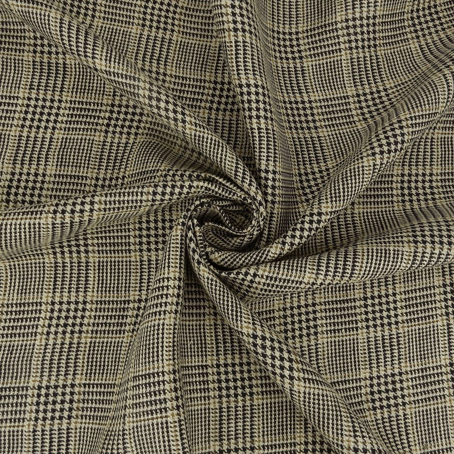 Premium 100% European Linen fabric. Yarn-Dyed Plaid in beige tones. medium weight for apparel & home interior. shown swirled