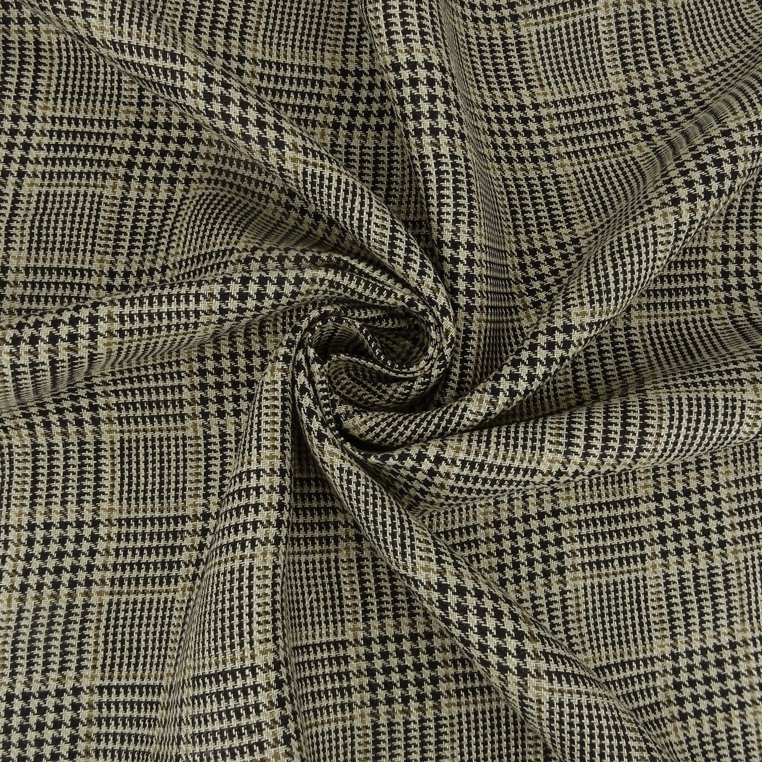 Premium 100% European Linen fabric. Yarn-Dyed Plaid in beige tones. medium weight for apparel & home interior. shown swirled