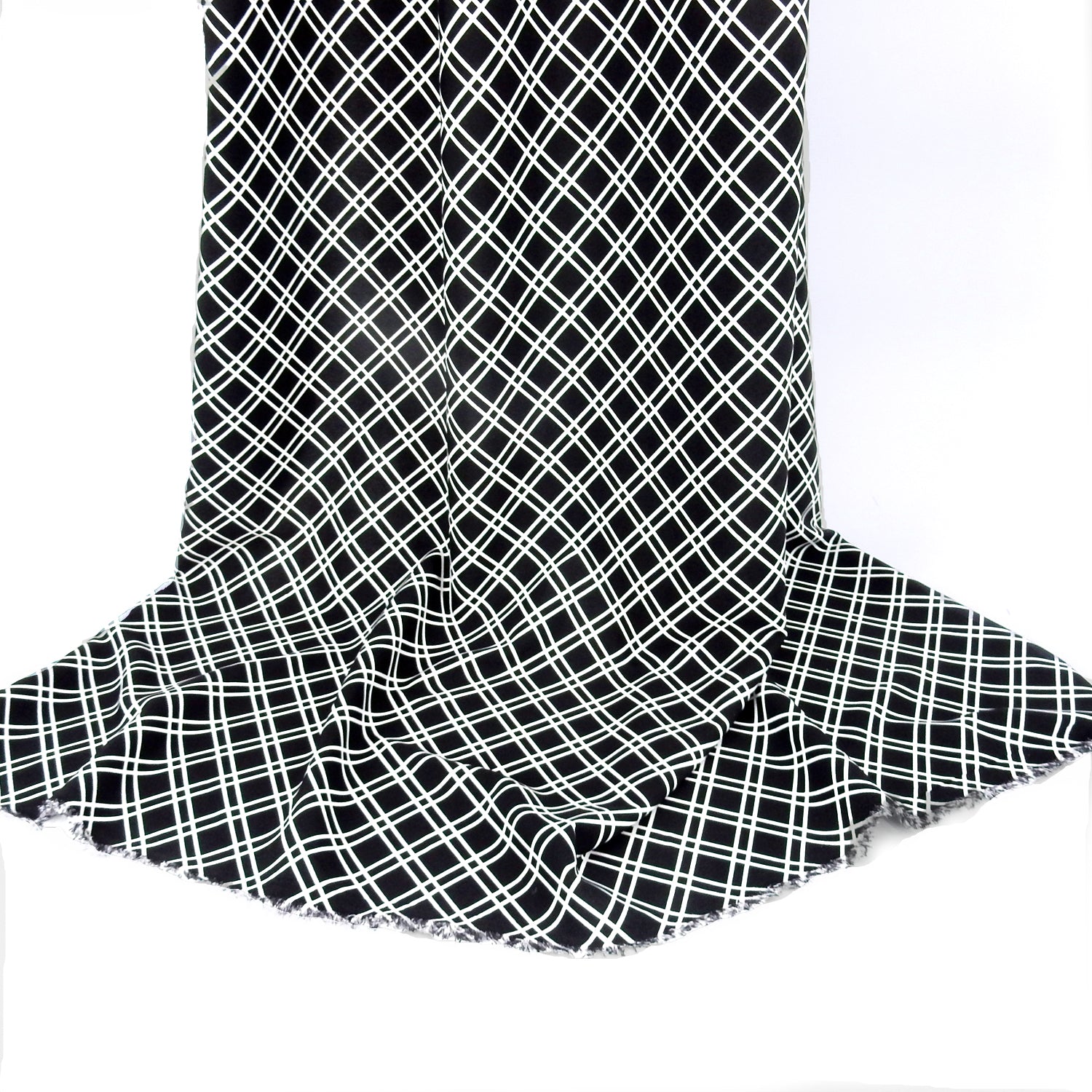 Black & White Geometric Diagonal Boxes – Silky Smooth Stretch Dress Fabric CLF1-852