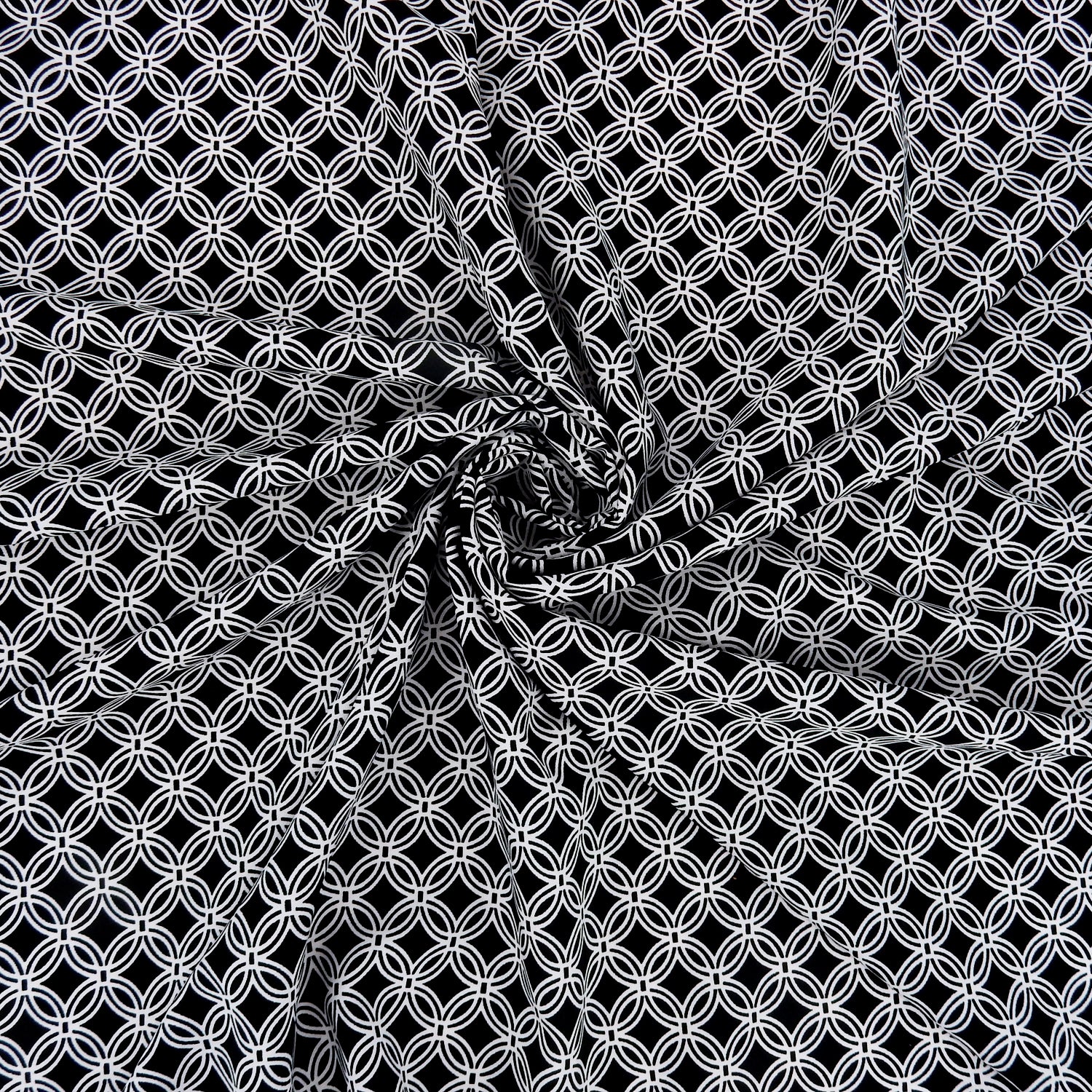 Black & White Geometric Circular Grid – Silky Smooth Stretch Dress Fabric CLF1-856