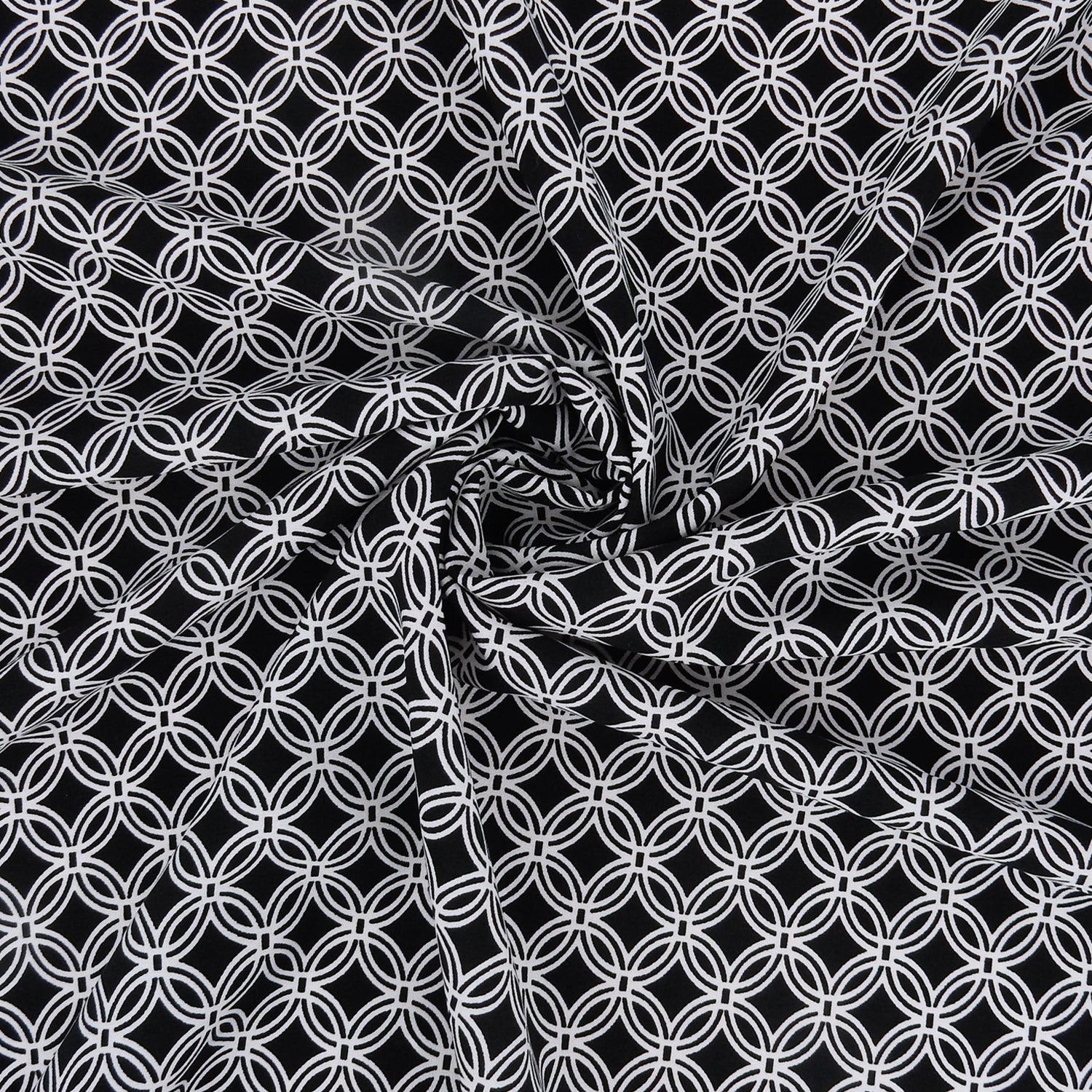 Black & White Geometric Circular Grid – Silky Smooth Stretch Dress Fabric CLF1-856