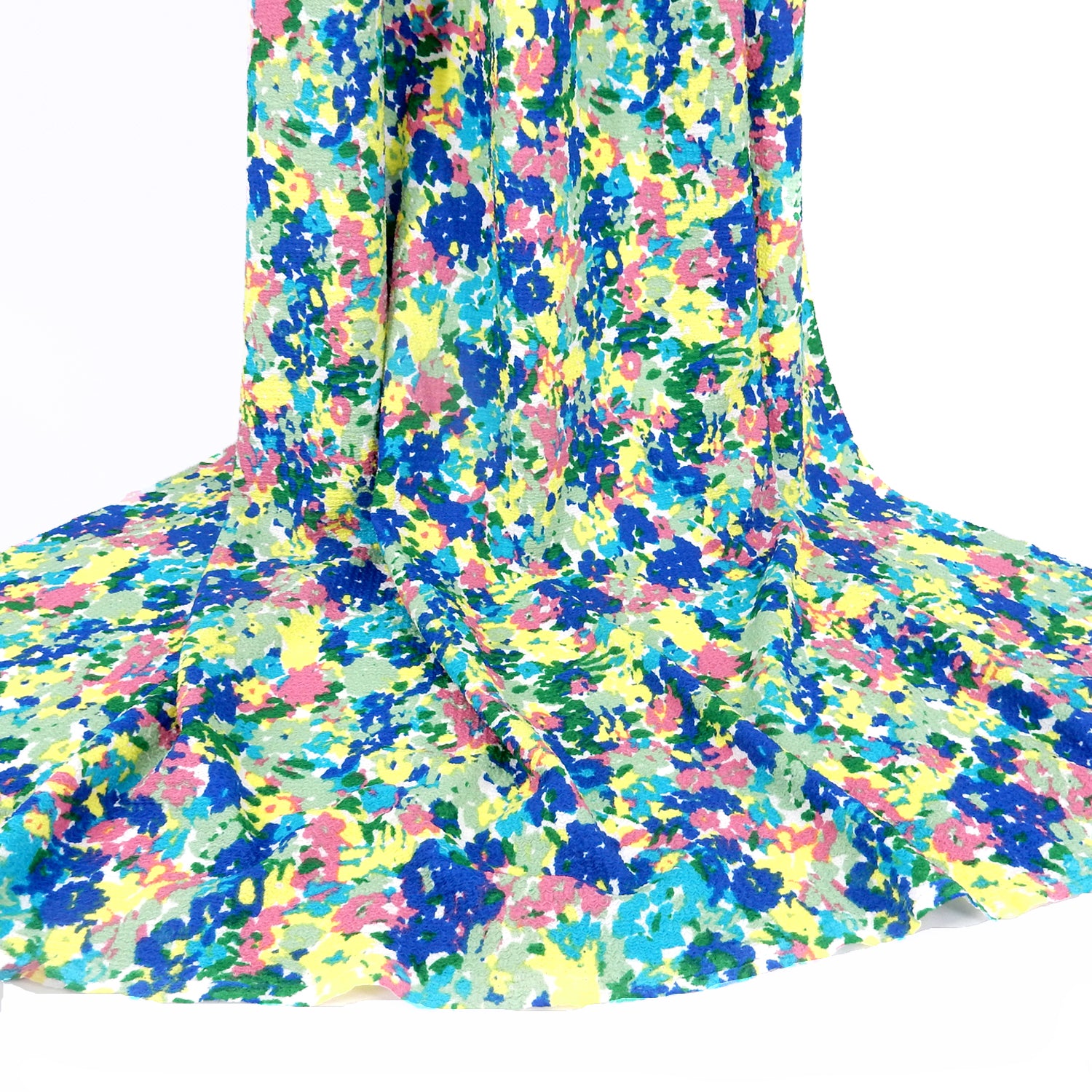 Watercolor Floral Textured Zigzag Jacquard Stretch Dress Fabric- CLF1-858 Blue