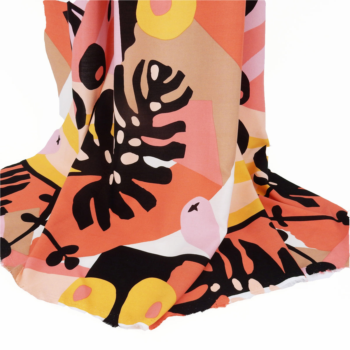 Premium Retro Modern Abstract Tropical 100% Rayon Challis Fabric CLF1-894-Coral