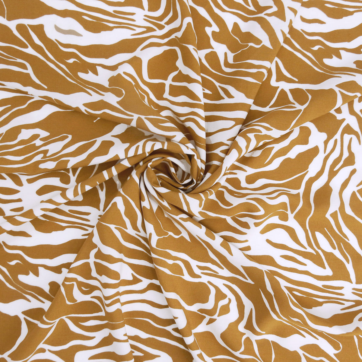 Premium 100% Rayon Challis Fabric. Modern Abstract Zebra Marbled Print in Earthy Taupe & White. lightweight & ultra soft. shown swirled