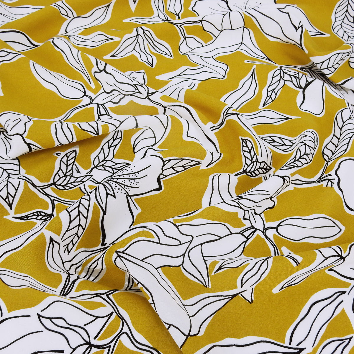 Premium White Lily 100% Rayon Challis Fabric CLF1-909 Gold