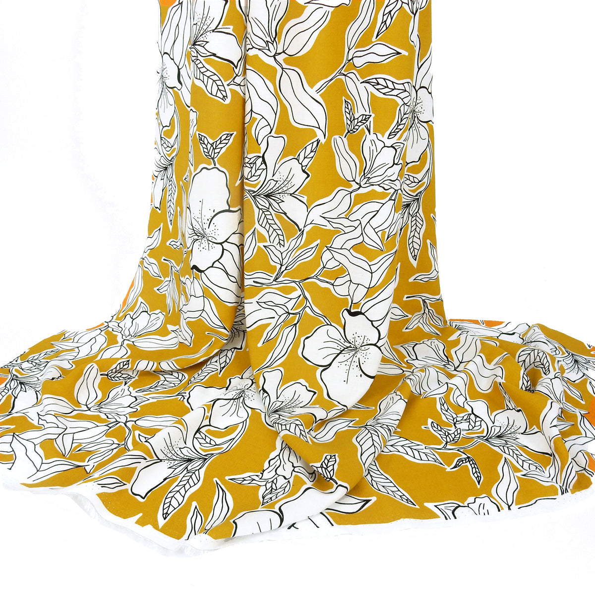 Premium White Lily 100% Rayon Challis Fabric CLF1-909 Gold