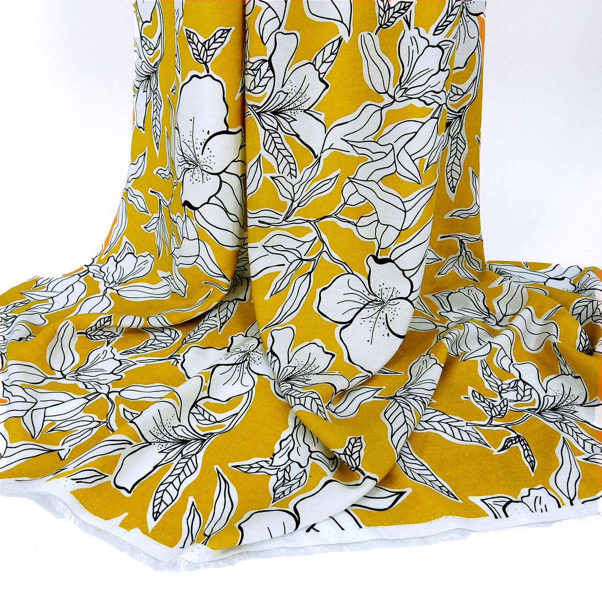 Premium White Lily 100% Rayon Challis Fabric CLF1-909 Gold
