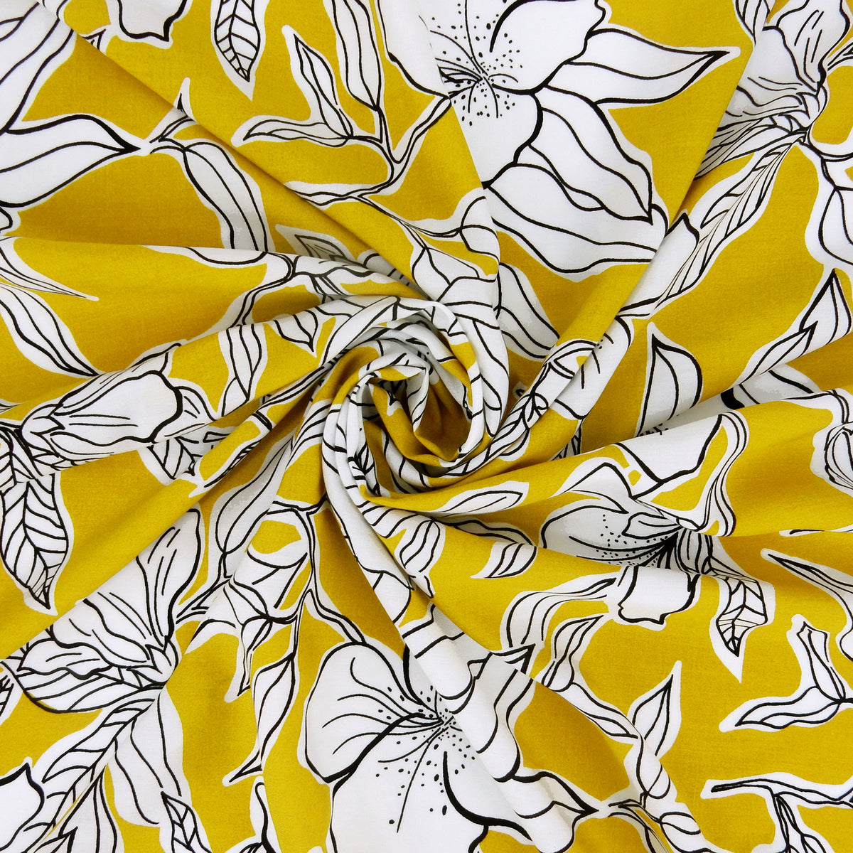 Premium White Lily 100% Rayon Challis Fabric CLF1-909 Gold