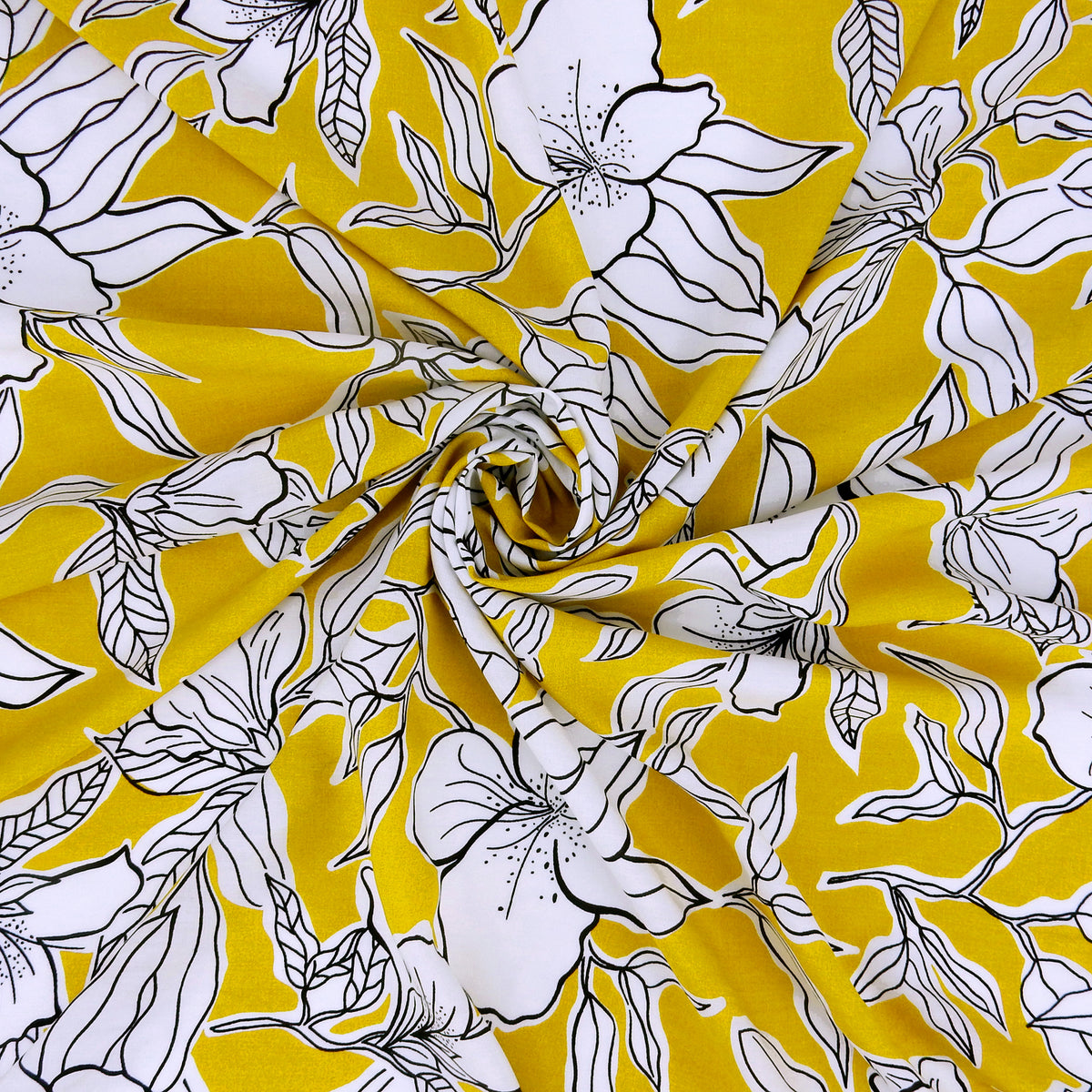 Premium White Lily 100% Rayon Challis Fabric CLF1-909 Gold