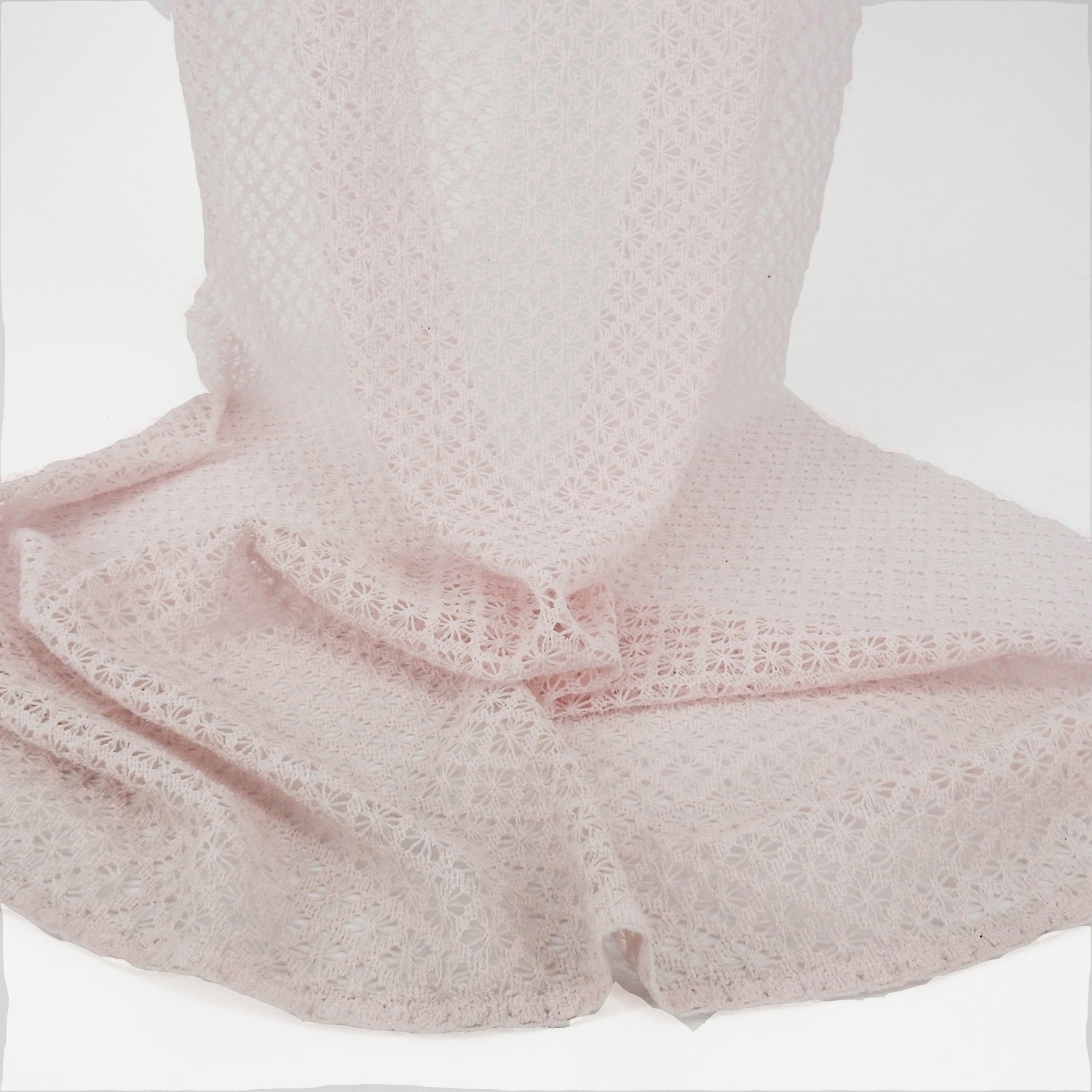 Petal Pink Open-Weave Crochet-Look Lace Fabric 145