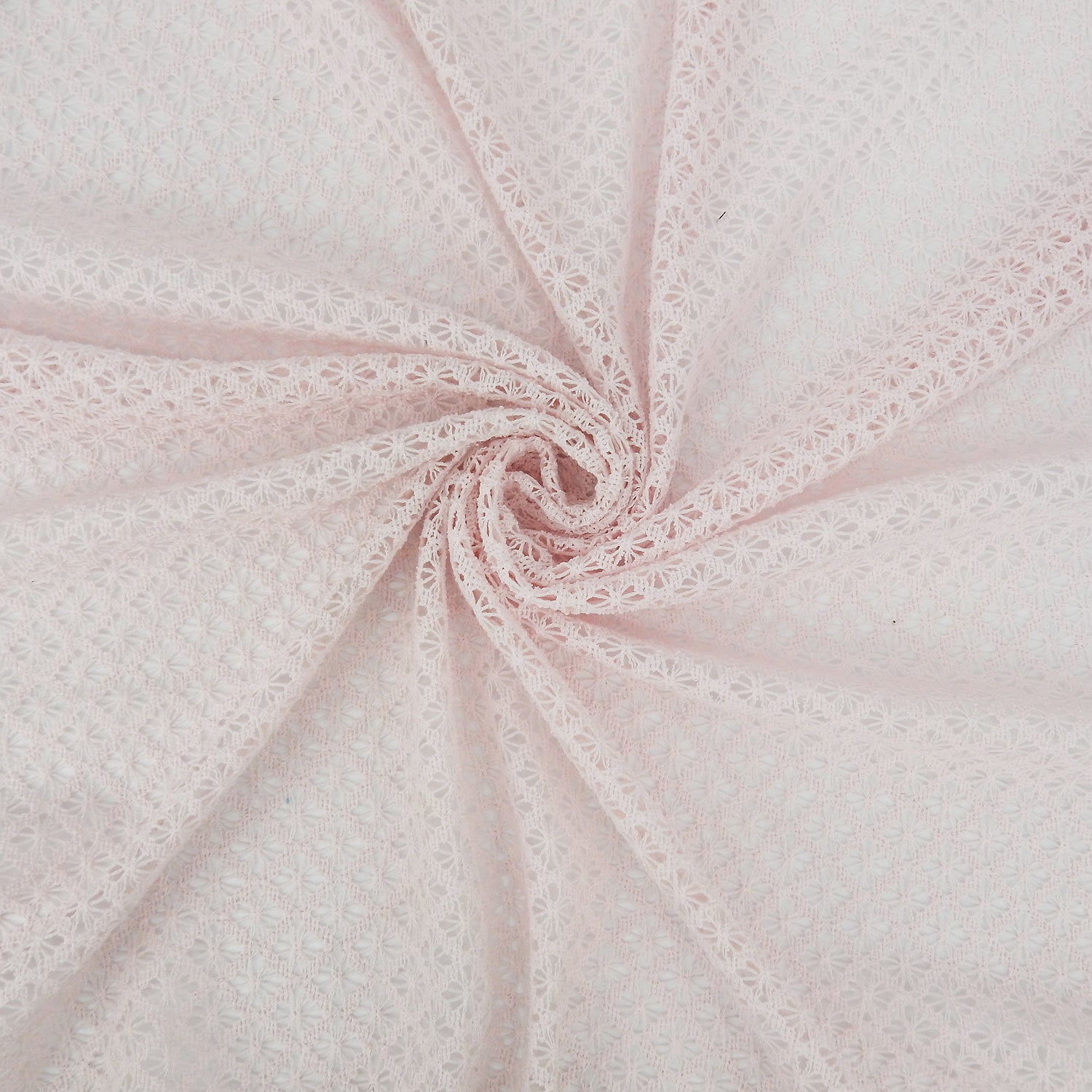 Petal Pink Open-Weave Crochet-Look Lace Fabric 145