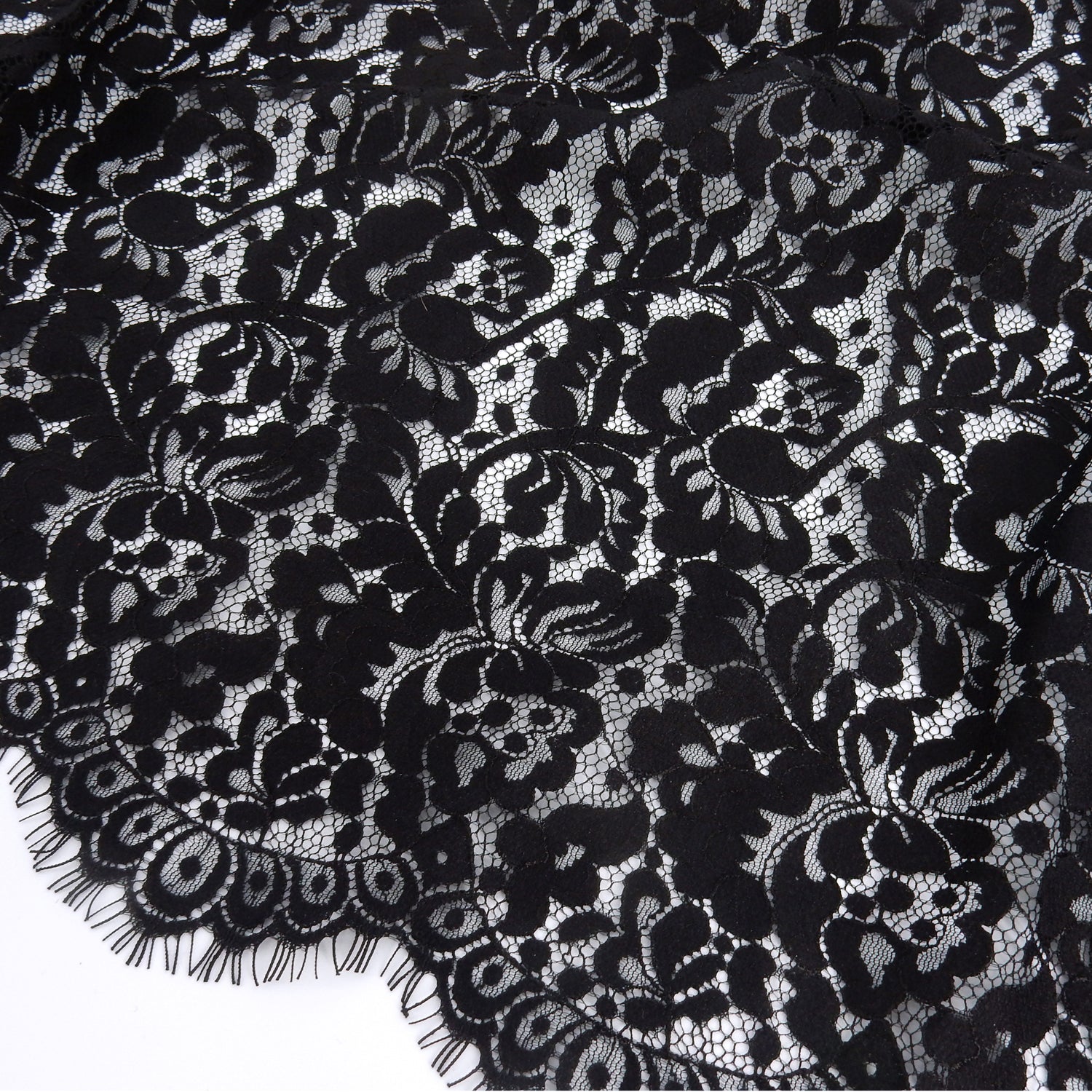 Double Scalloped Eyelash Border Klauber Lace Fabric 1243 Black