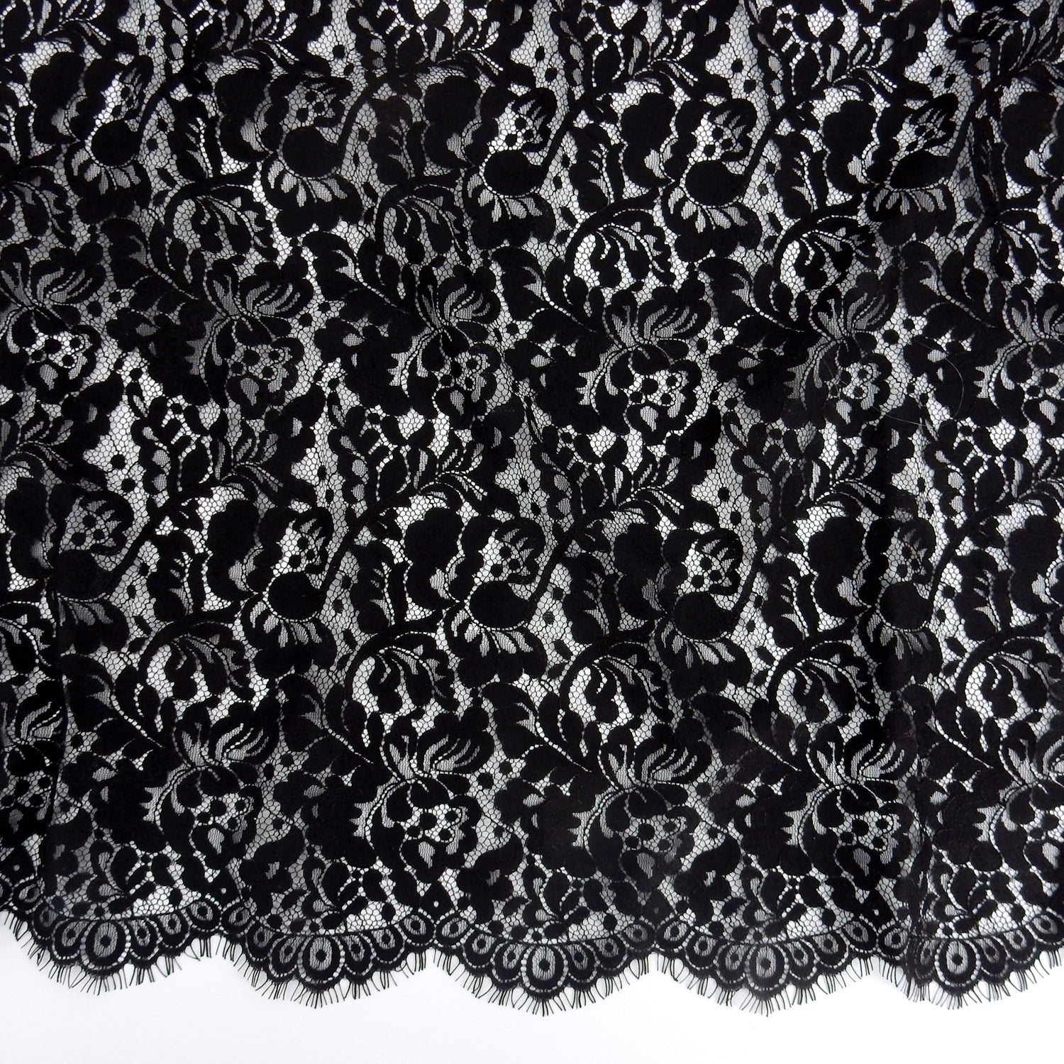 Double Scalloped Eyelash Border Klauber Lace Fabric 1243 Black