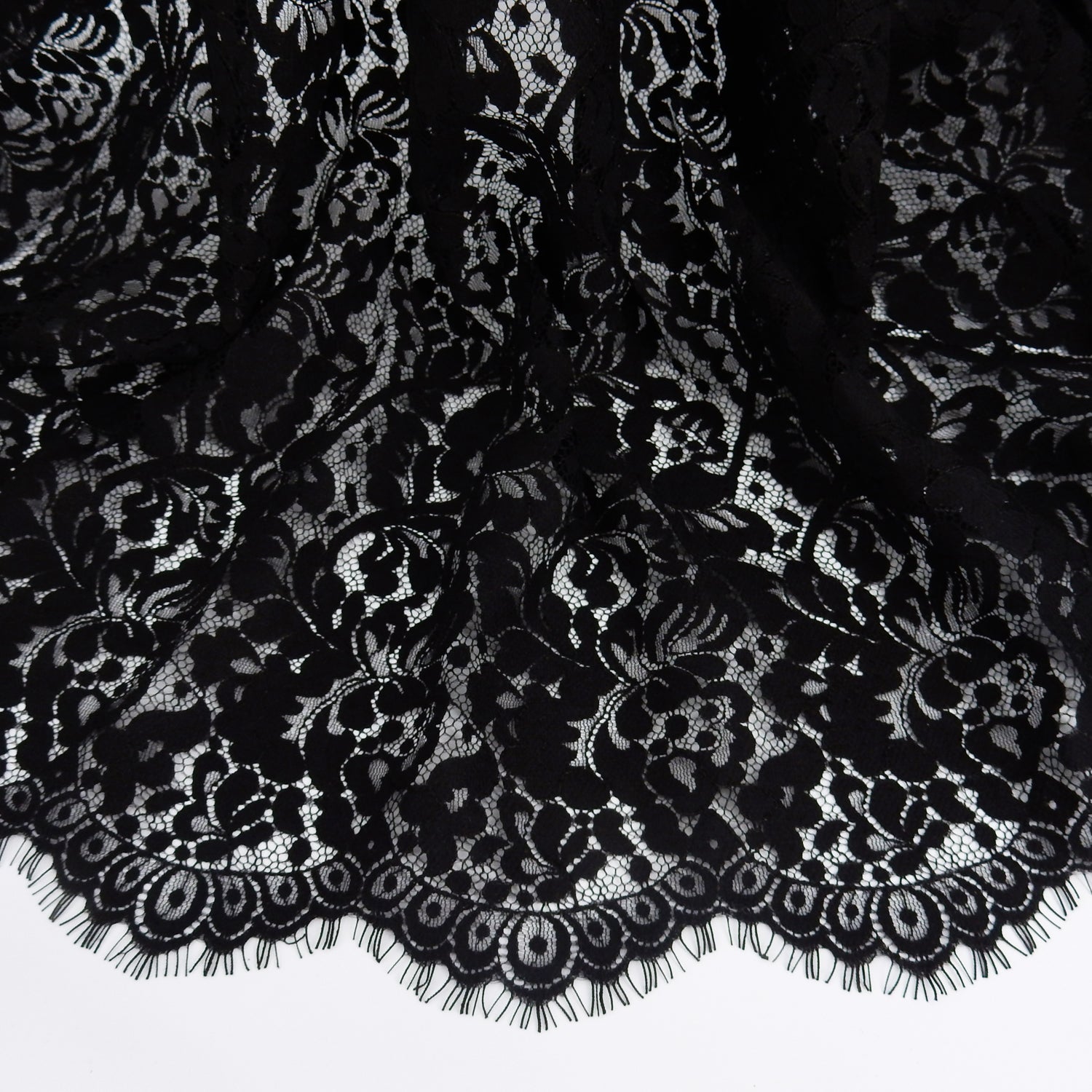 Double Scalloped Eyelash Border Klauber Lace Fabric 1243 Black