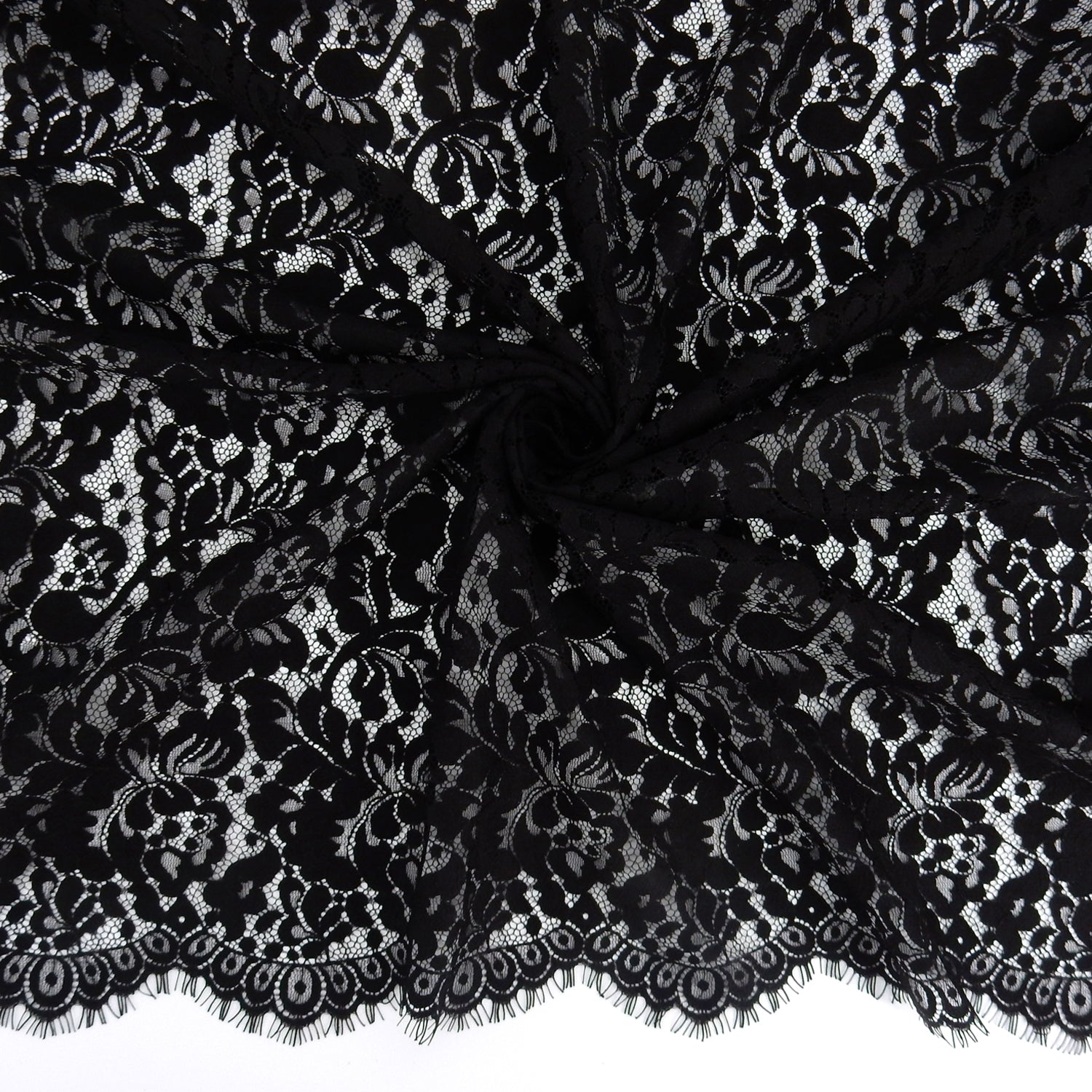 Double Scalloped Eyelash Border Klauber Lace Fabric 1243 Black