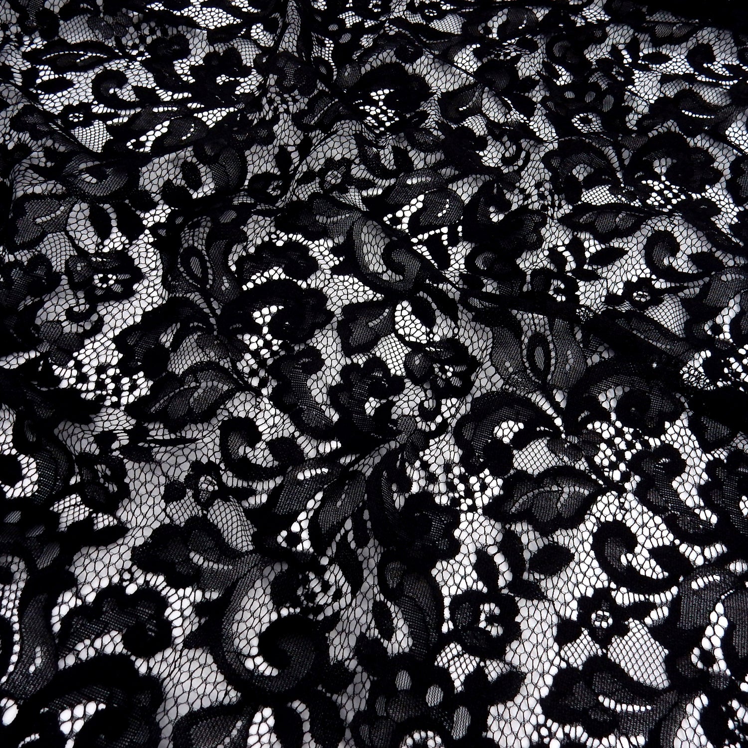 Double Scalloped Eyelash Border Klauber Lace Fabric 3529 Black