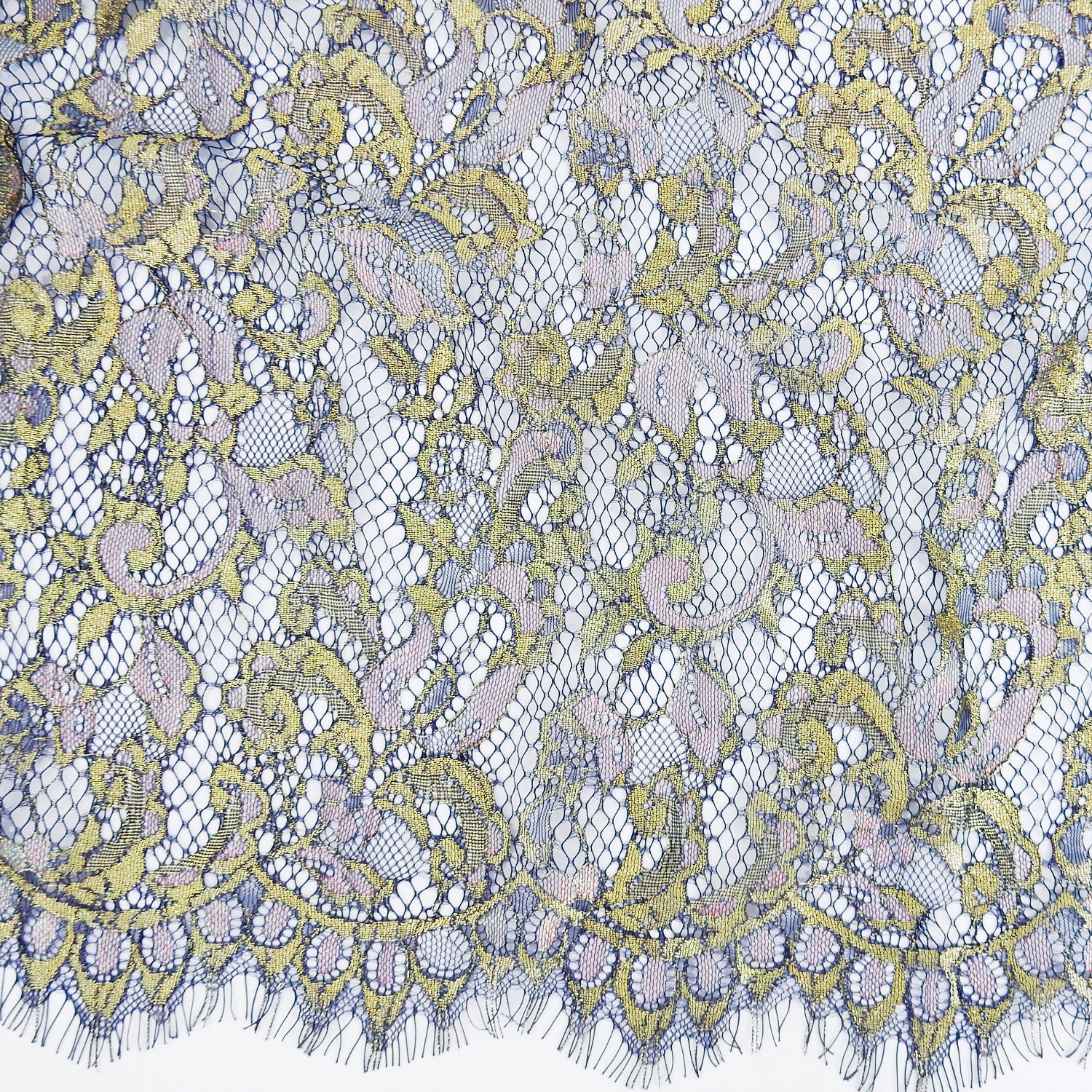 Metallic Double-Sided Eyelash Border Klauber Lace Fabric 3529 Navy Blue