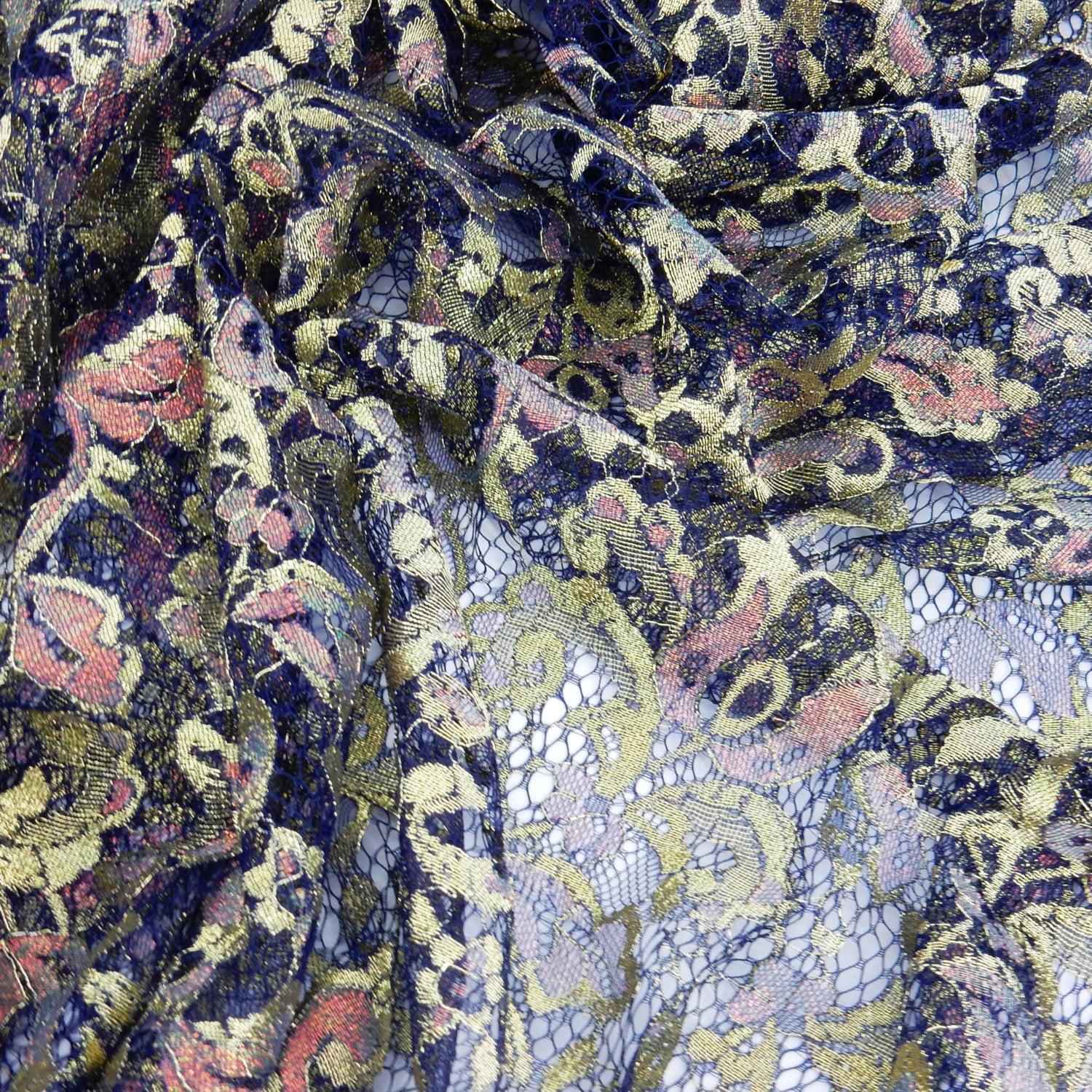 Metallic Double-Sided Eyelash Border Klauber Lace Fabric 3529 Navy Blue