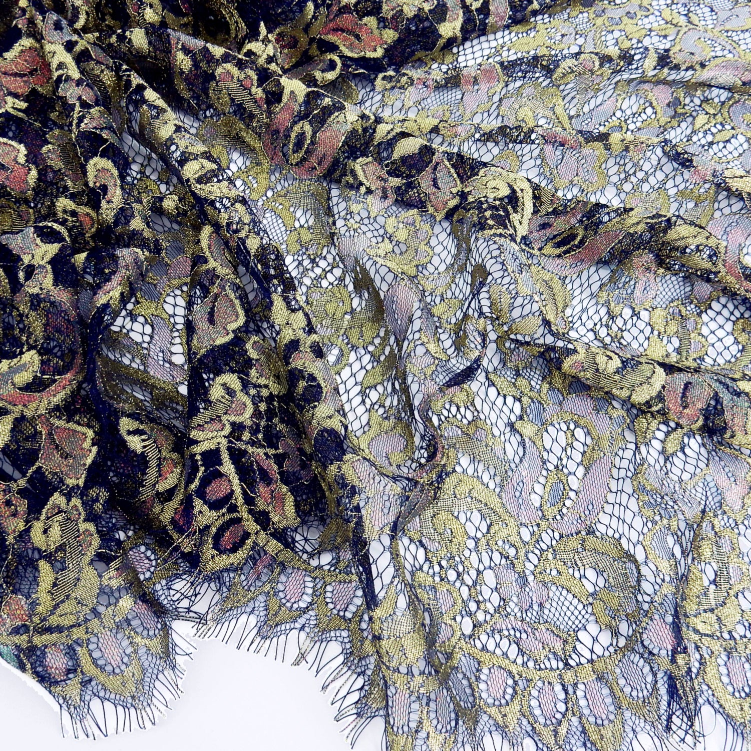 Metallic Double-Sided Eyelash Border Klauber Lace Fabric 3529 Navy Blue