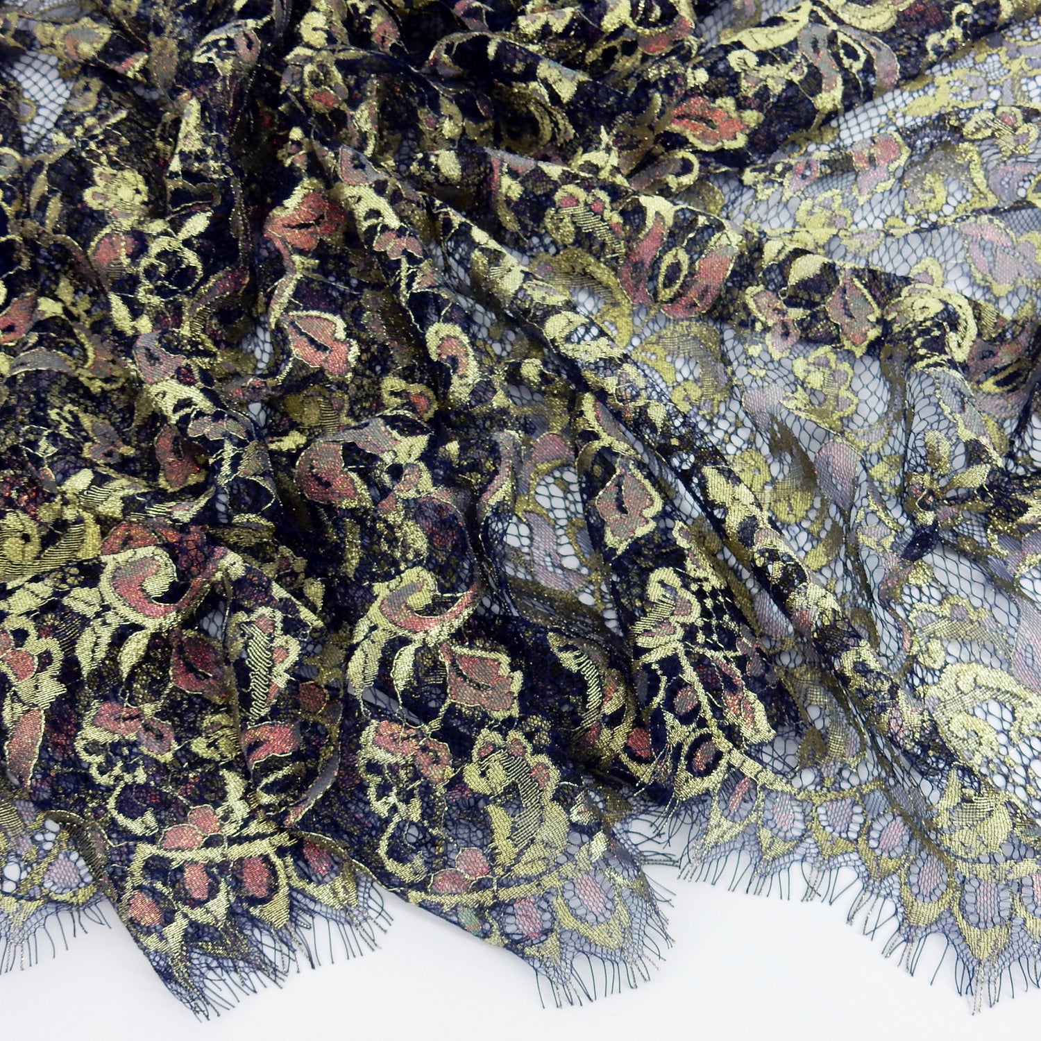 Metallic Double-Sided Eyelash Border Klauber Lace Fabric 3529 Navy Blue