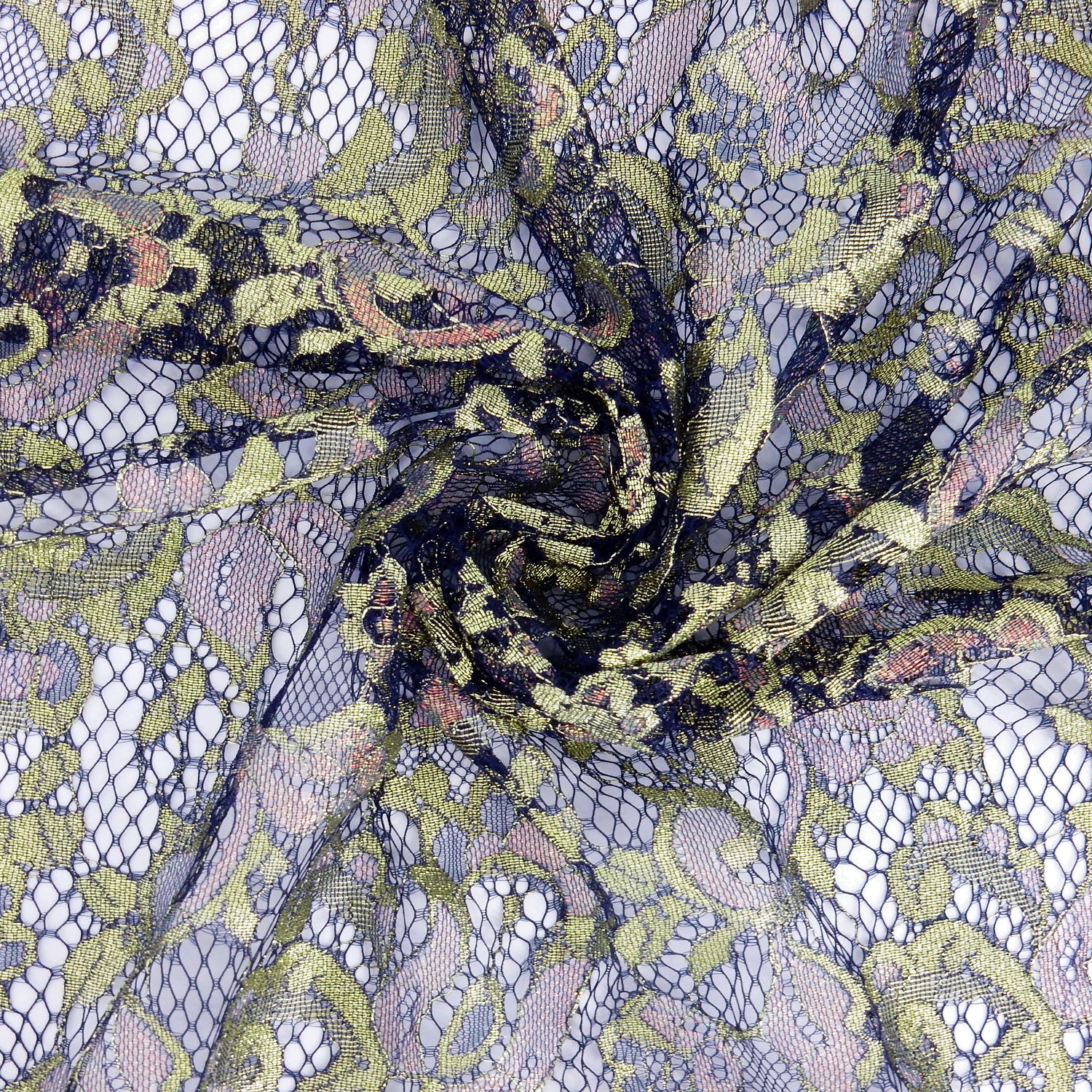 Metallic Double-Sided Eyelash Border Klauber Lace Fabric 3529 Navy Blue