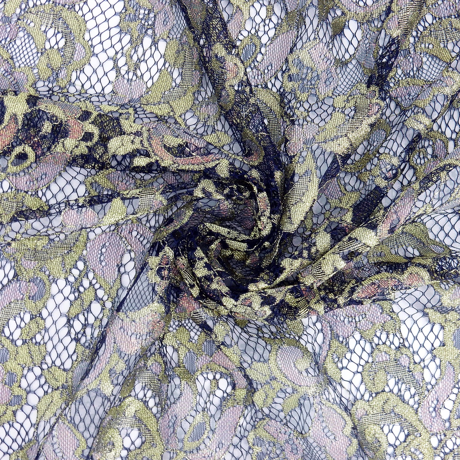 Metallic Double-Sided Eyelash Border Klauber Lace Fabric 3529 Navy Blue