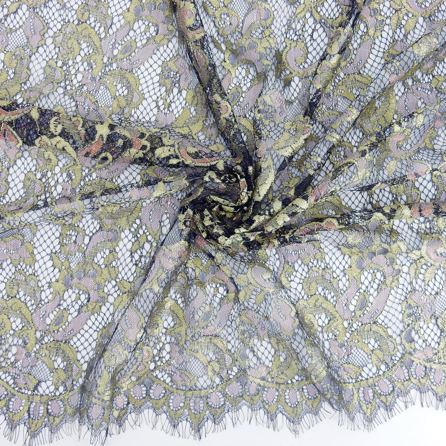 Metallic Double-Sided Eyelash Border Klauber Lace Fabric 3529 Navy Blue