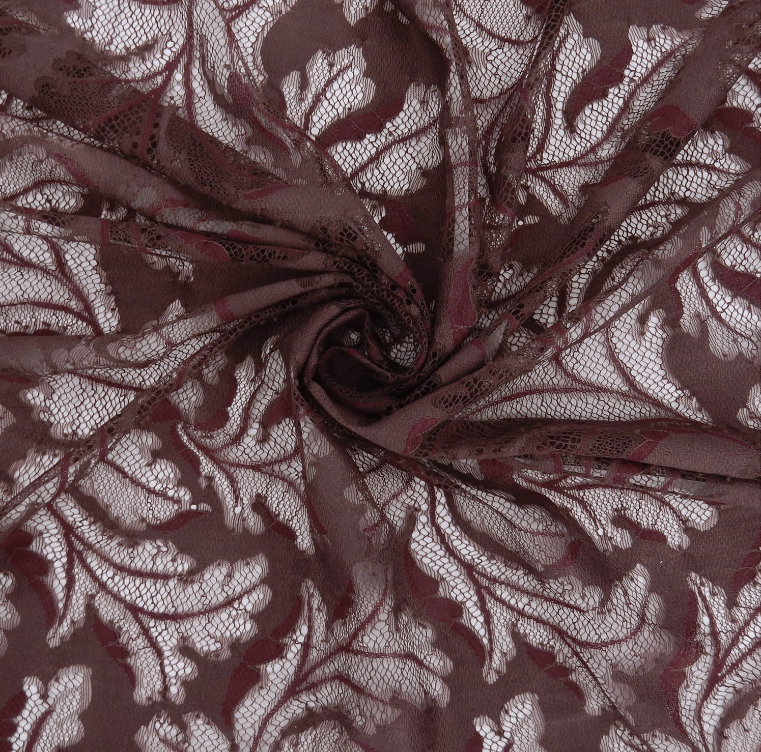 Double Eyelash Border Mesh Klauber Lace Fabric 3538 Mauve/Burgundy