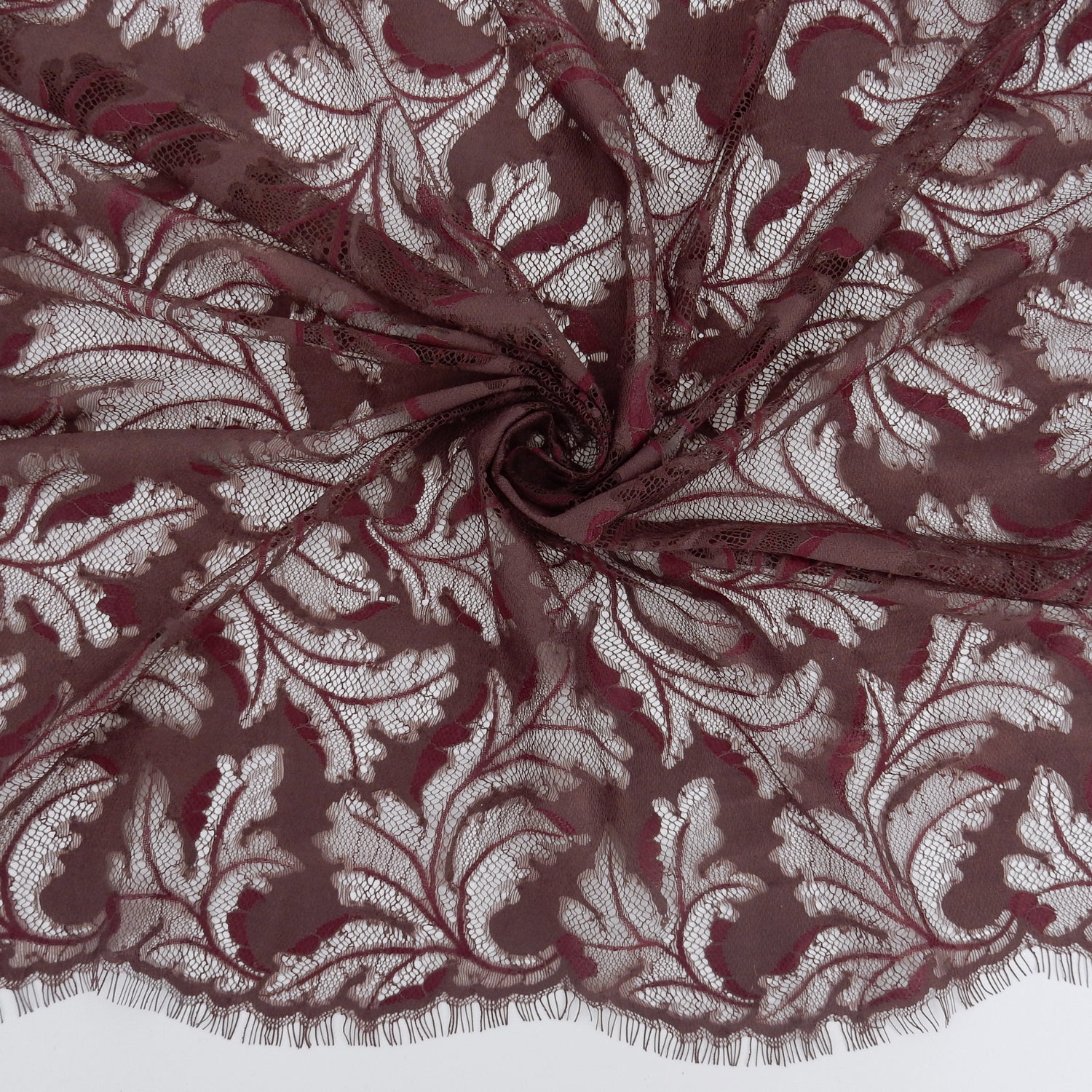 Double Eyelash Border Mesh Klauber Lace Fabric 3538 Mauve/Burgundy