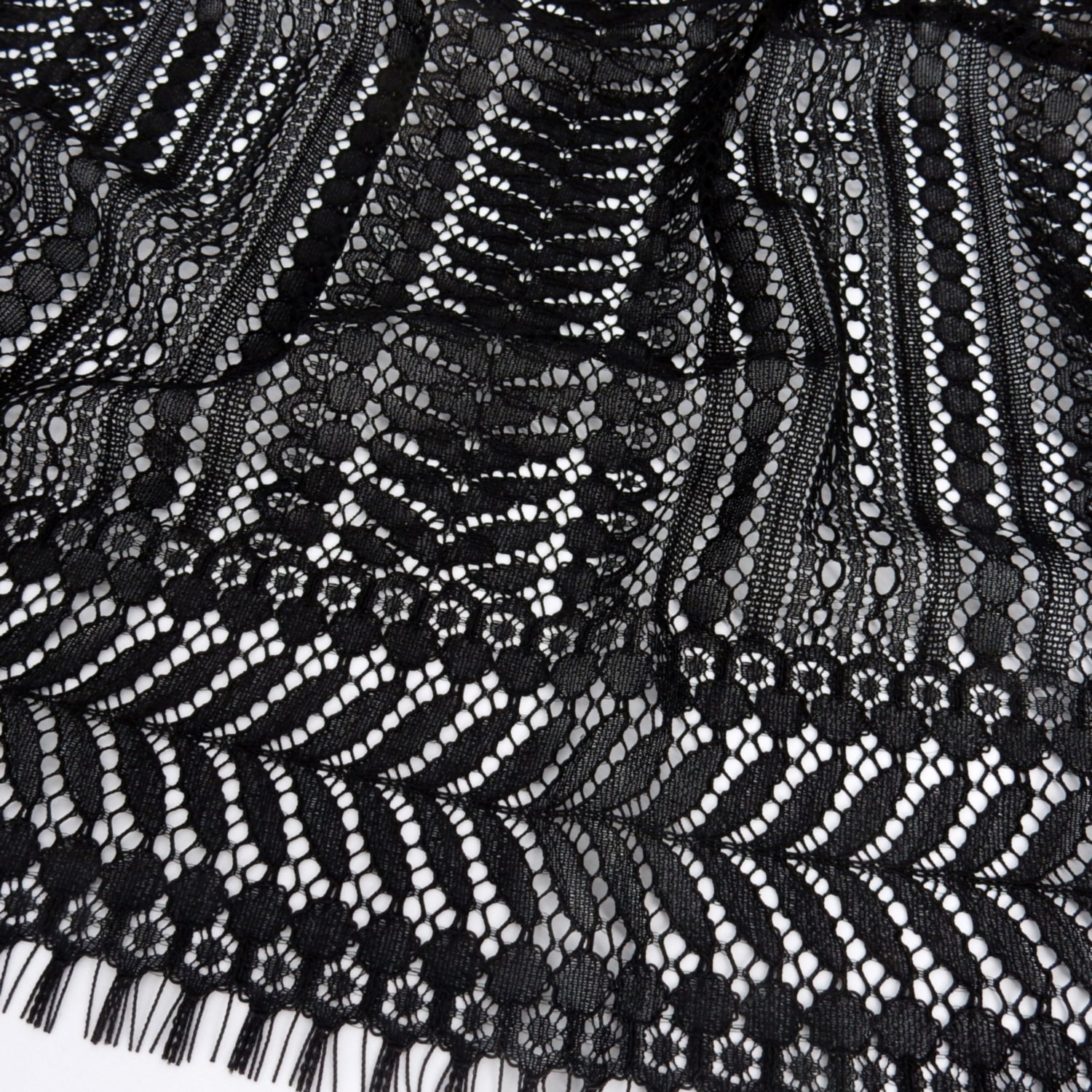 Double Scalloped Eyelash Border Klauber Lace Fabric 3542 Black
