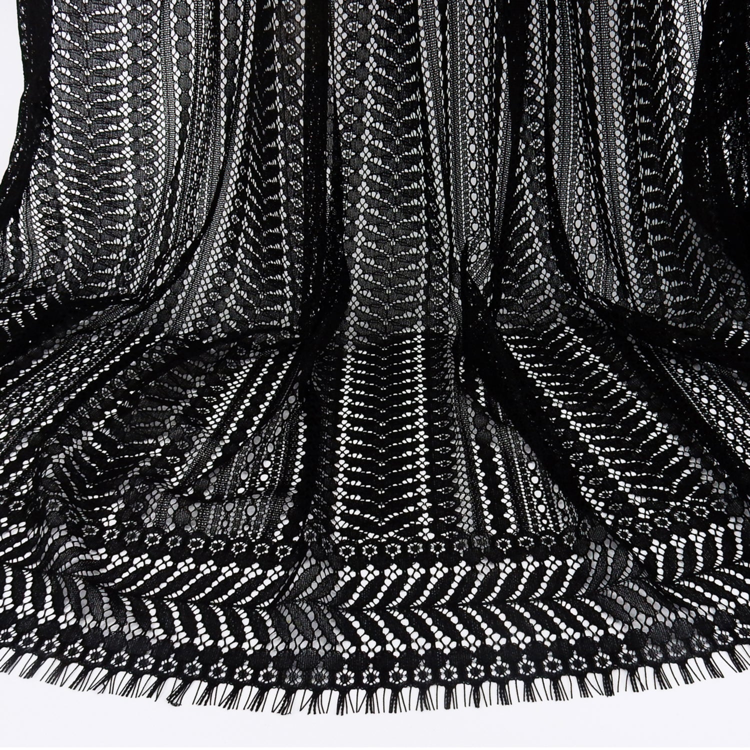 Double Scalloped Eyelash Border Klauber Lace Fabric 3542 Black