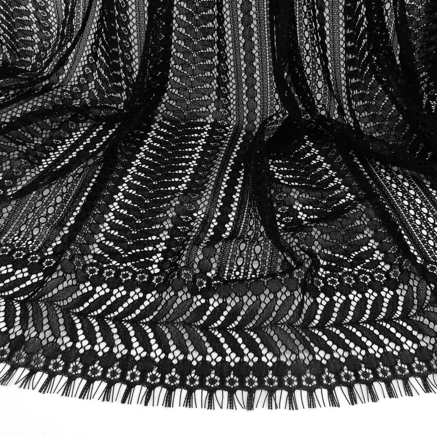 Double Scalloped Eyelash Border Klauber Lace Fabric 3542 Black