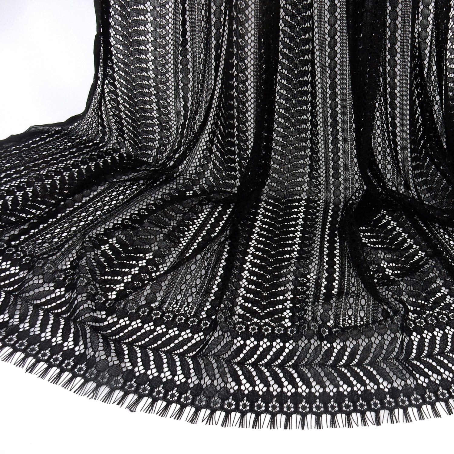 Double Scalloped Eyelash Border Klauber Lace Fabric 3542 Black