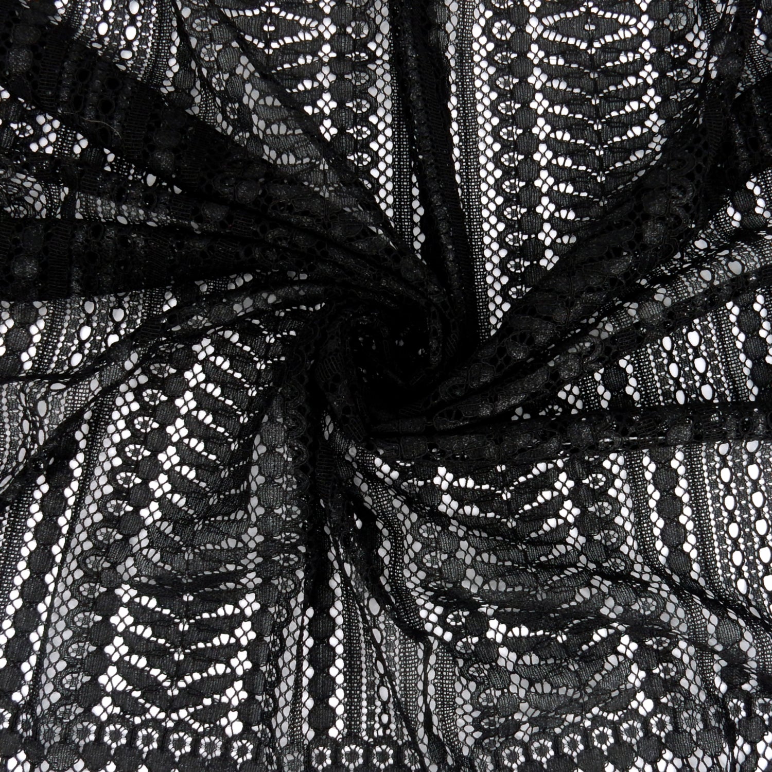 Double Scalloped Eyelash Border Klauber Lace Fabric 3542 Black