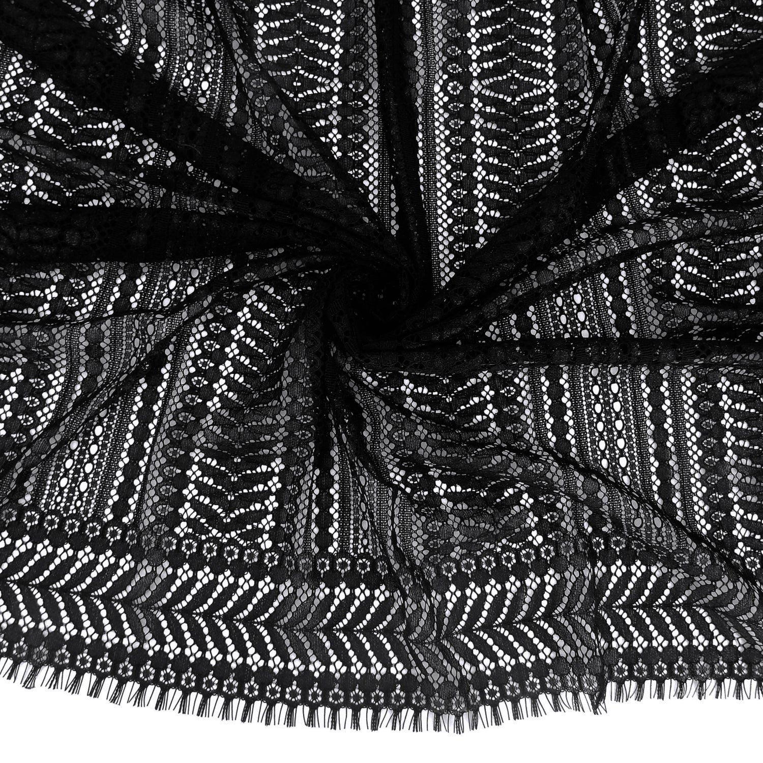 Double Scalloped Eyelash Border Klauber Lace Fabric 3542 Black