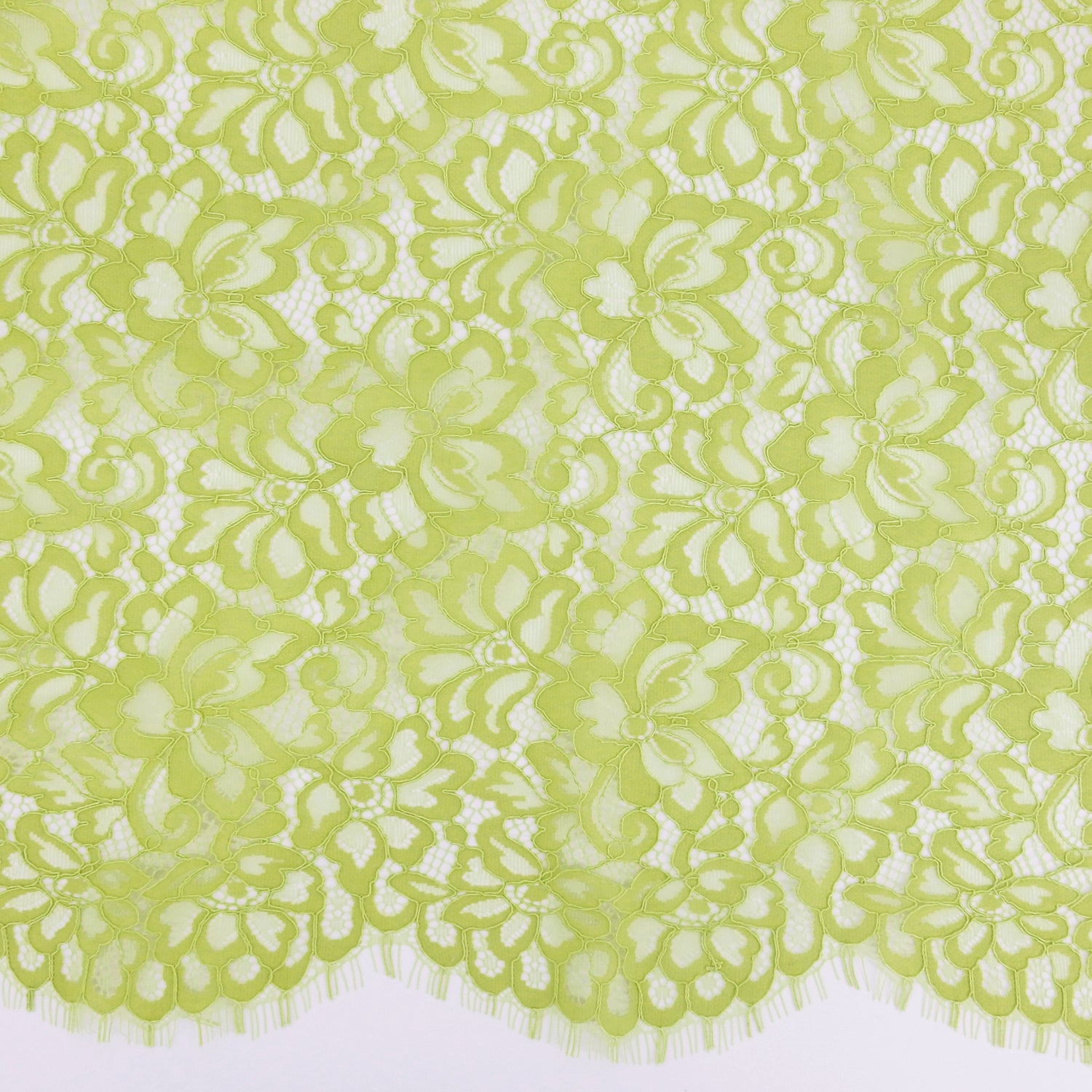 Double Scalloped Eyelash Border Klauber Lace Fabric 3543 Chartreuse