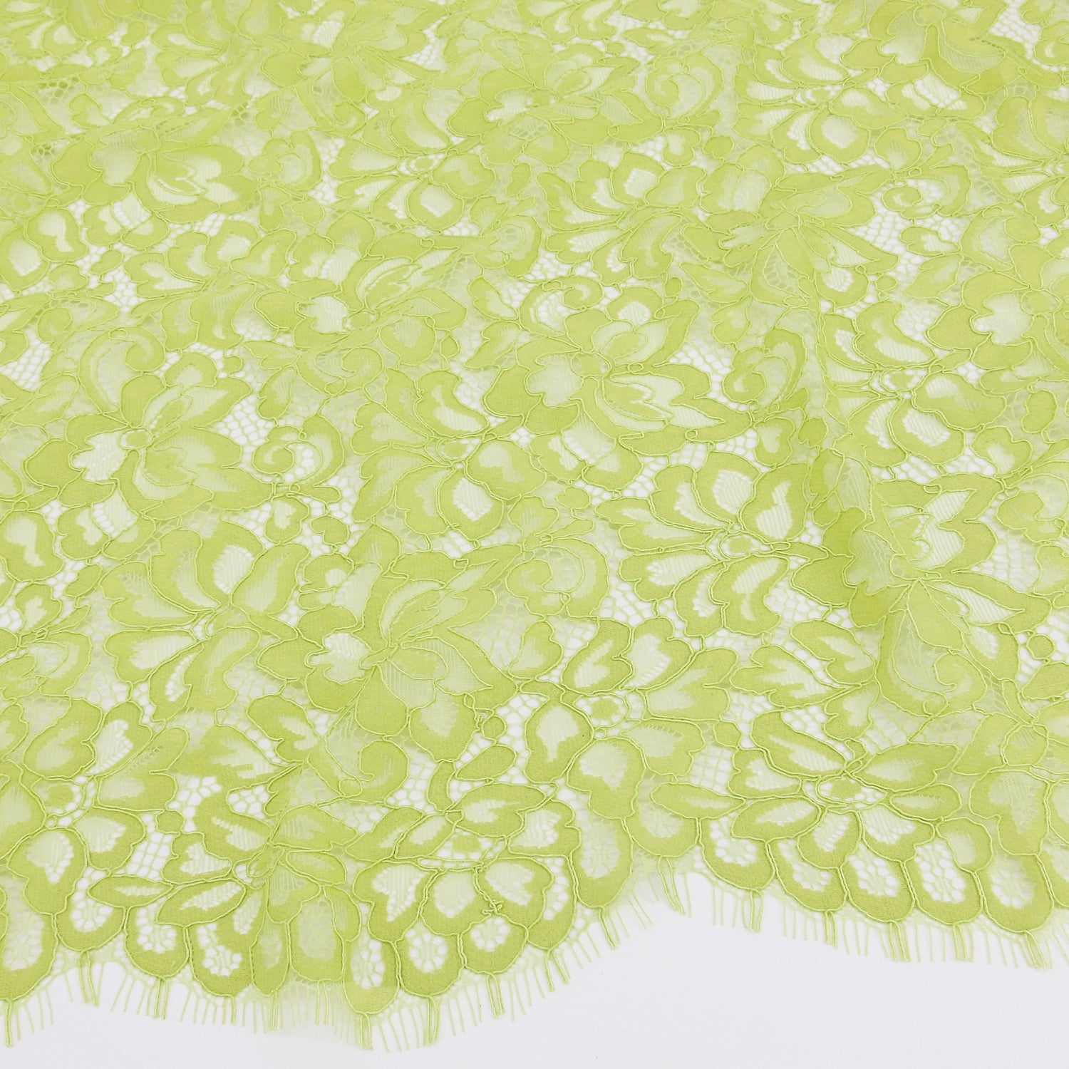 Double Scalloped Eyelash Border Klauber Lace Fabric 3543 Chartreuse