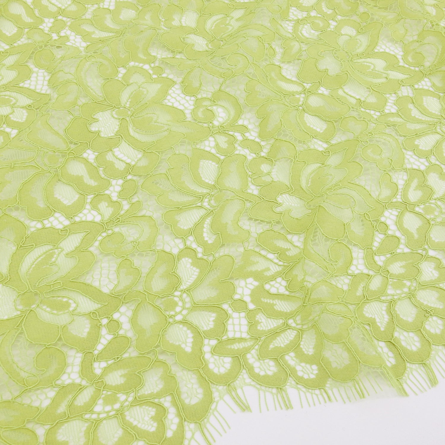 Double Scalloped Eyelash Border Klauber Lace Fabric 3543 Chartreuse